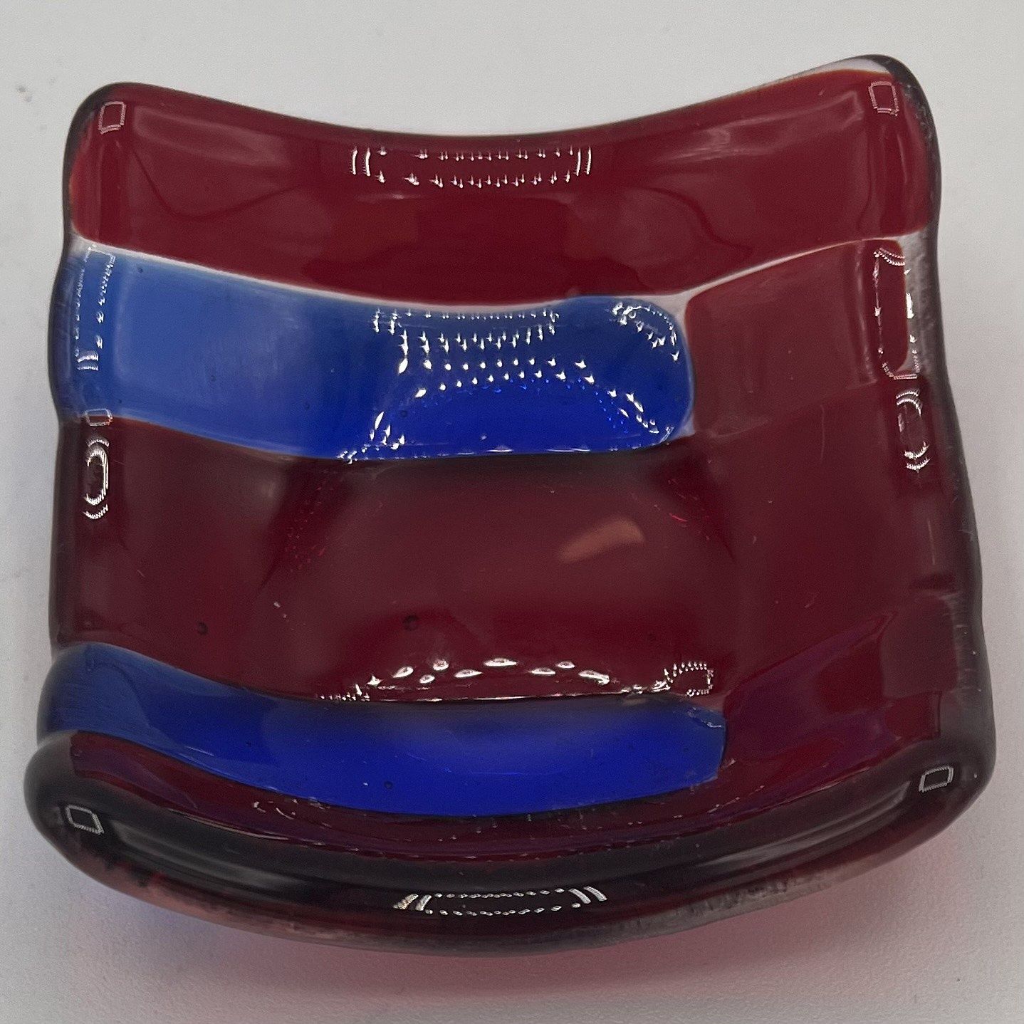 Nathan Strother, Fused Glass Ring Dish, Red and Blue Rectangles