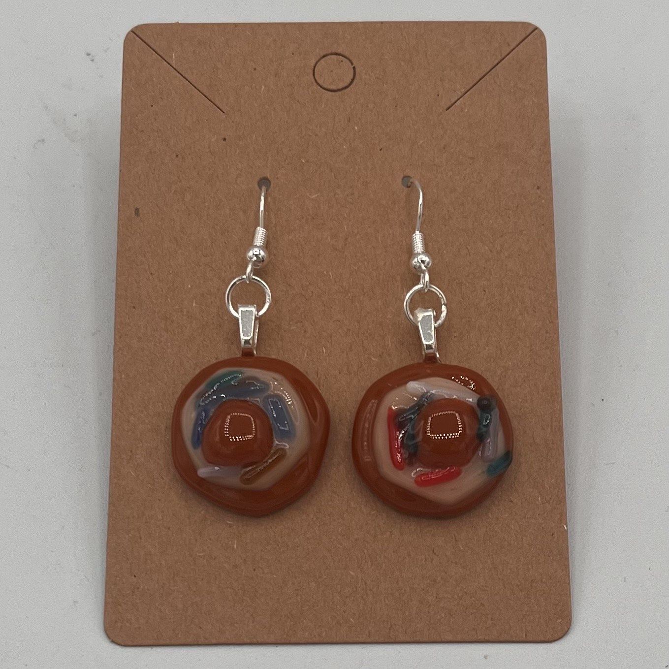 Annie Baxter, Fused Glass Earrings, Pink Frosted Donuts