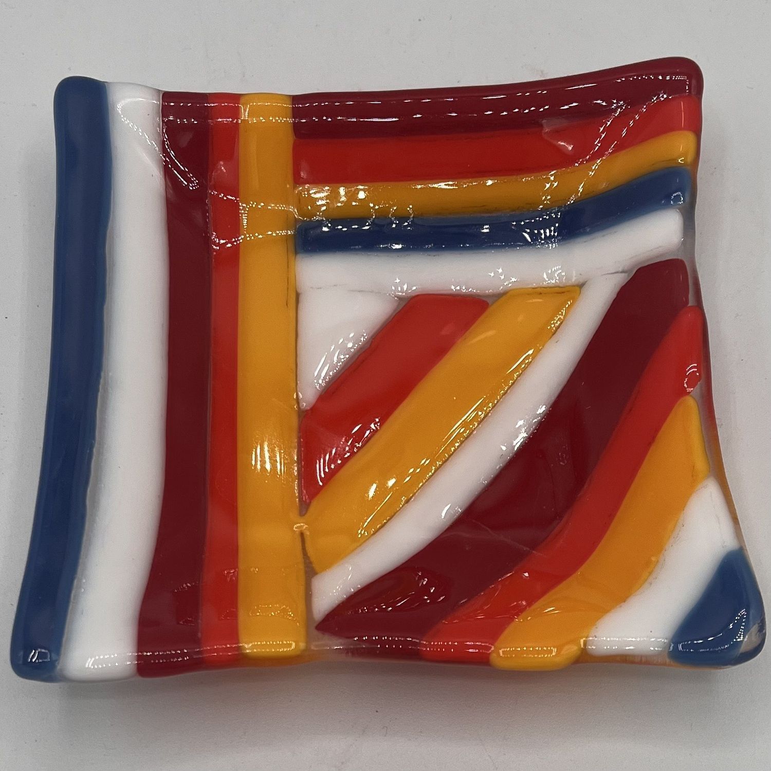 Lori Lefferts, Fused Glass Dish, Colorful Stripes