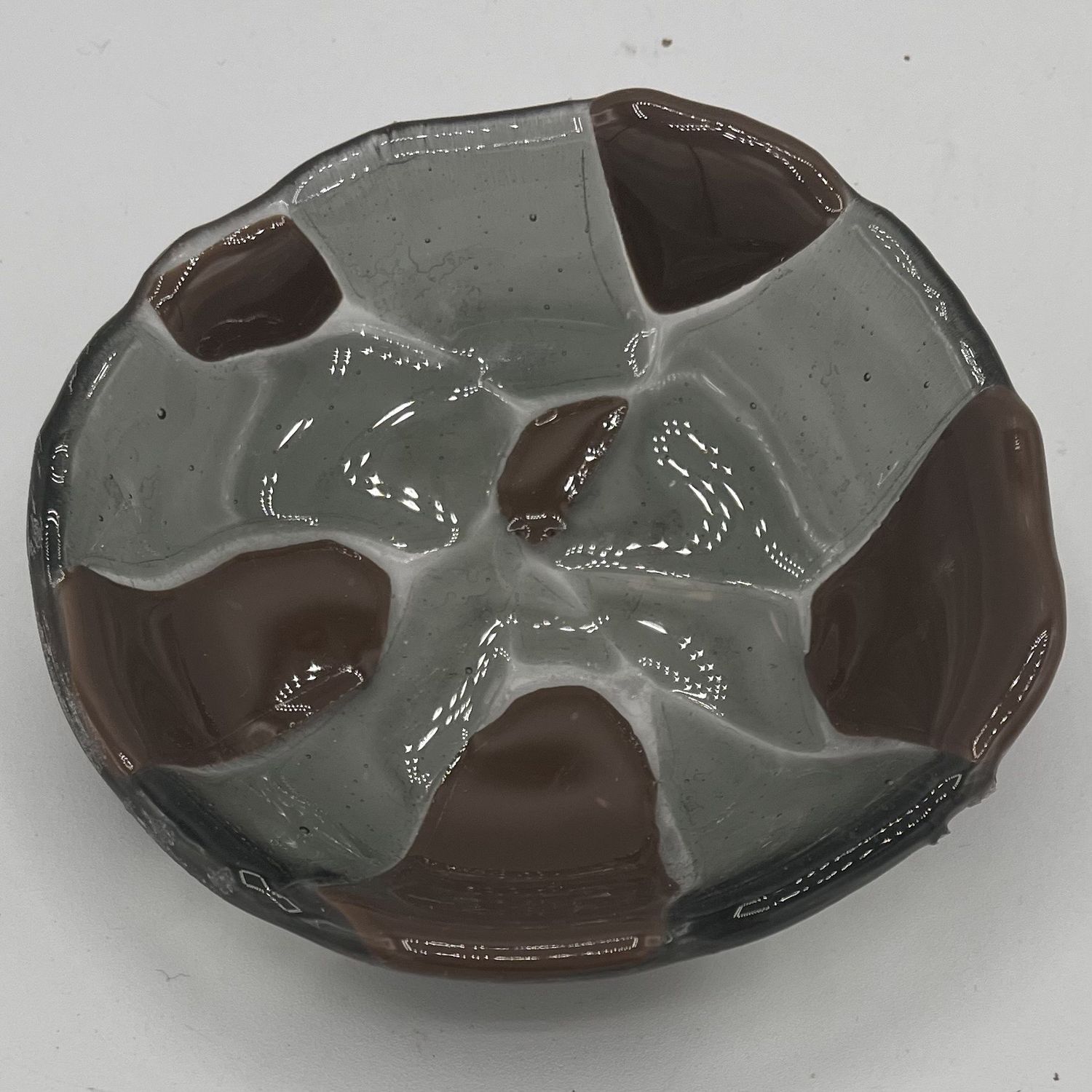 Nathan Strother, Fused Glass Dish, Grey and Brown Design