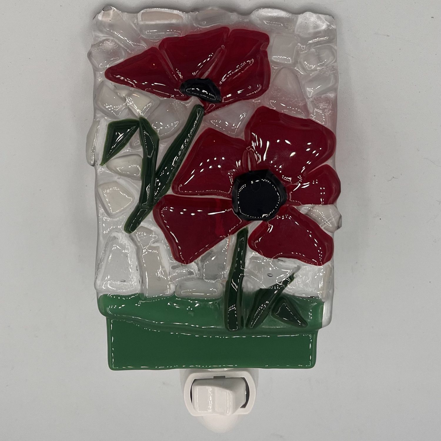 Lori Lefferts, Fused Glass Nightlight, Red Flowers