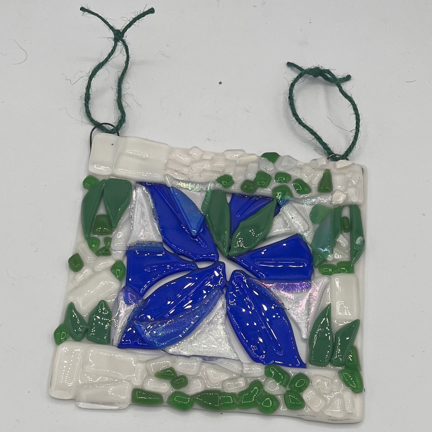 Alaina Weeks, Fused Glass Suncatcher, Blue Flower