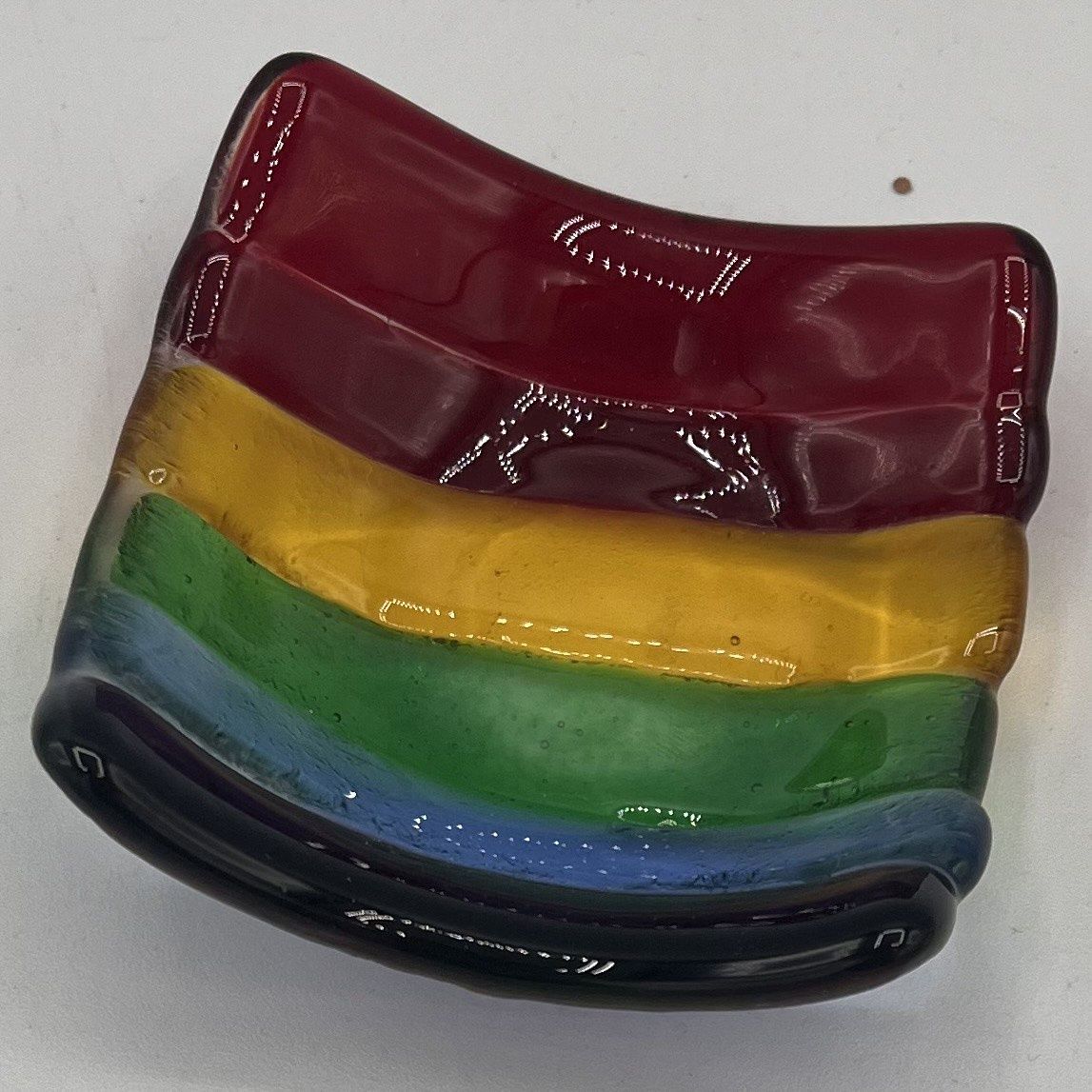Jody Mann, Fused Glass Ring Dish, Rainbow Stripes