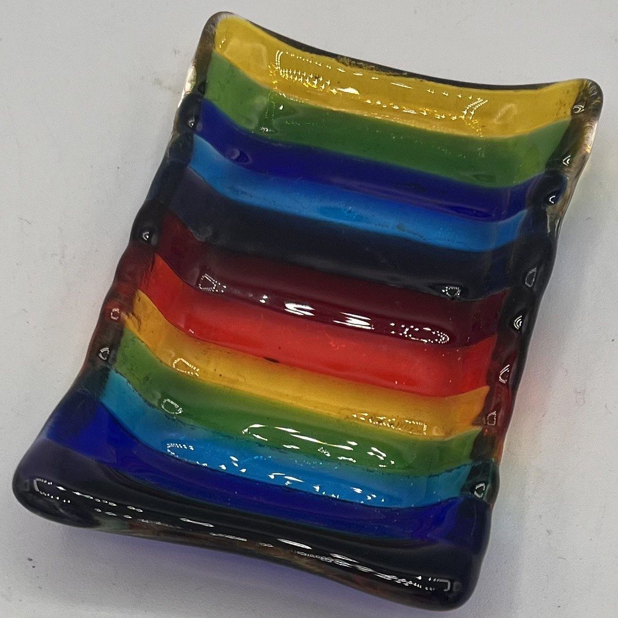 Alphonso Rowe, Fused Glass Soap Dish, Rainbow Stripes