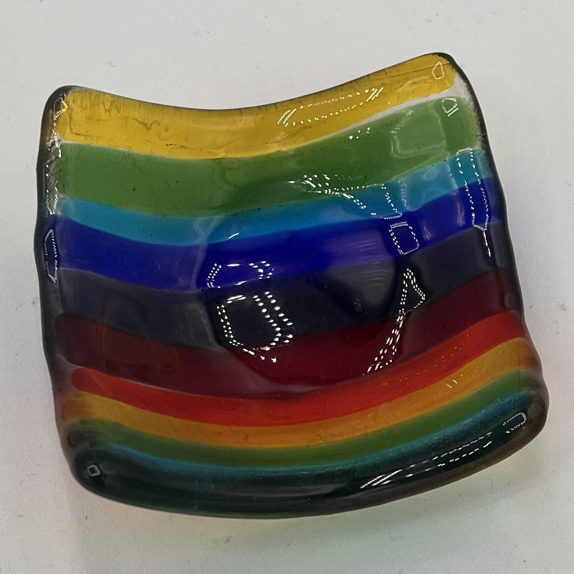 Alphonso Rowe, Fused Glass Ring Dish, Rainbow Stripes