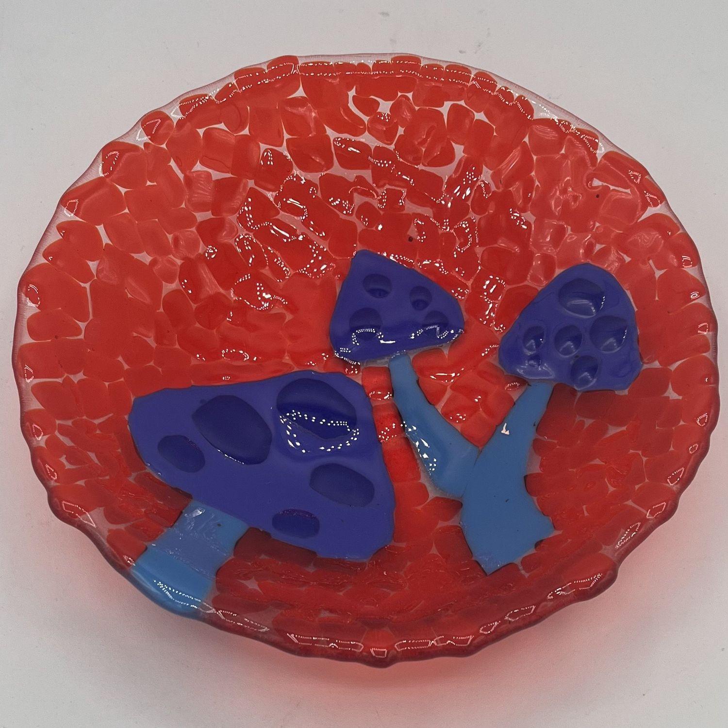 Bobbie Jo Robinson, Fused Glass Bowl, Blue Mushrooms