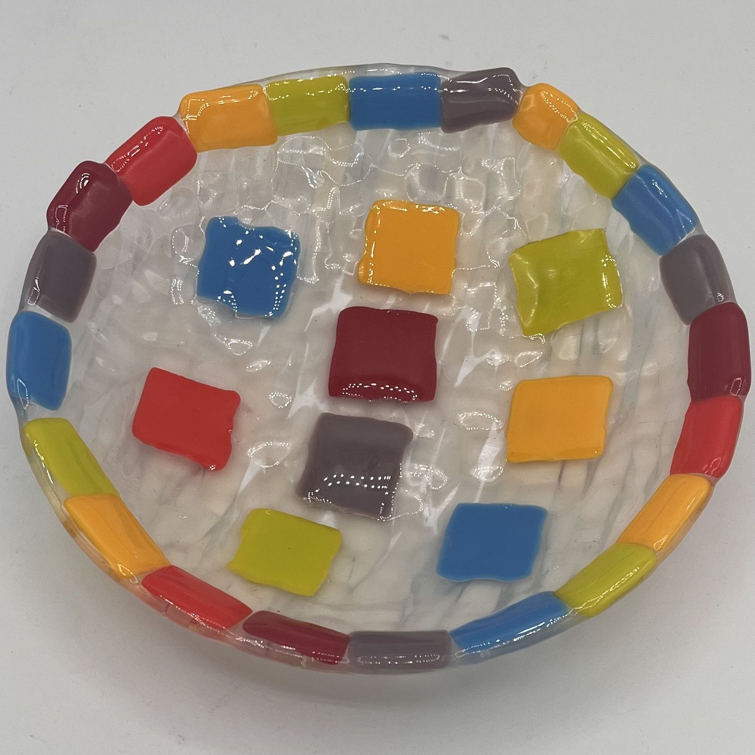 Evan Pohlman, Fused Glass Bowl, Rainbow Squares