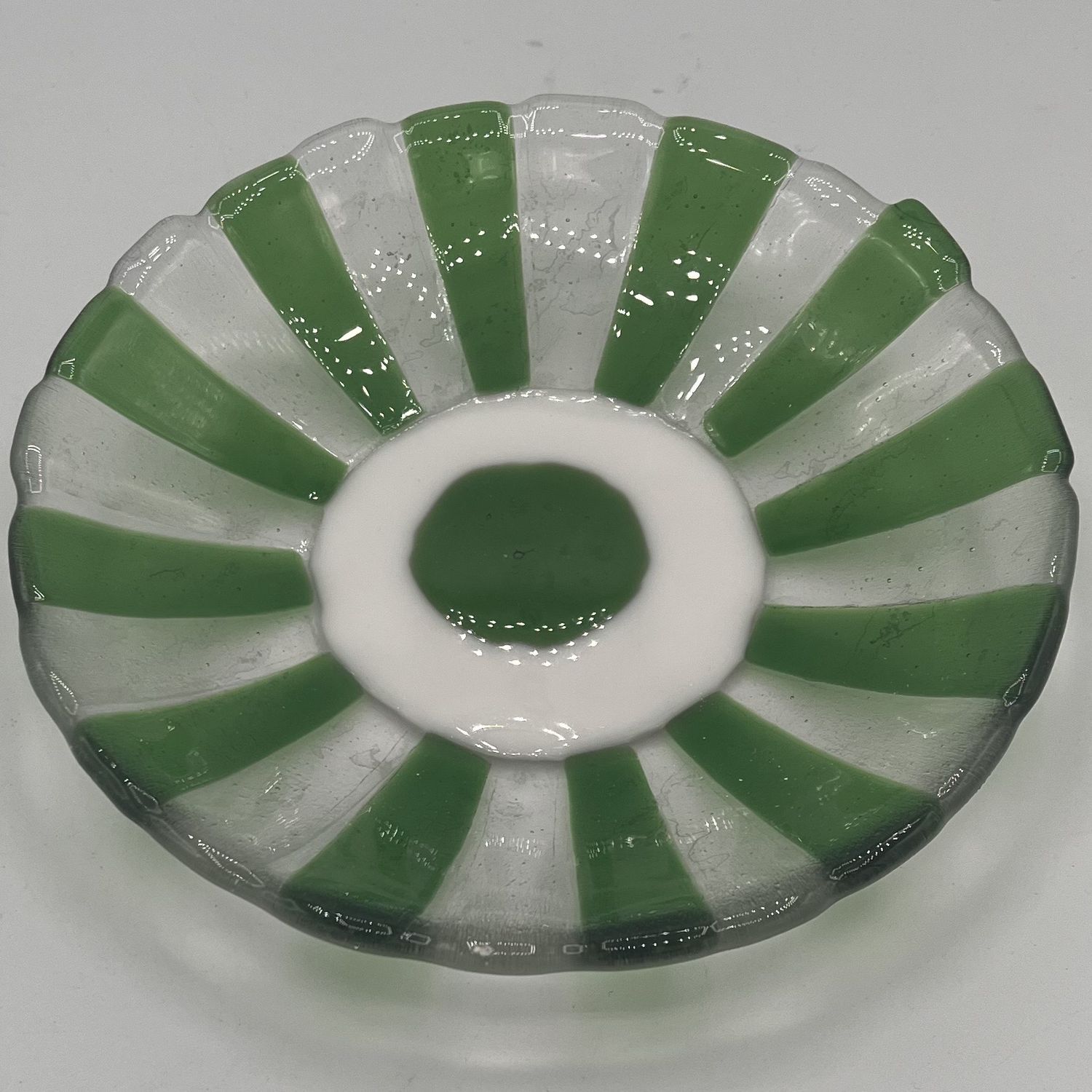 David Campbell, Fused Glass Bowl, White and Green Burst