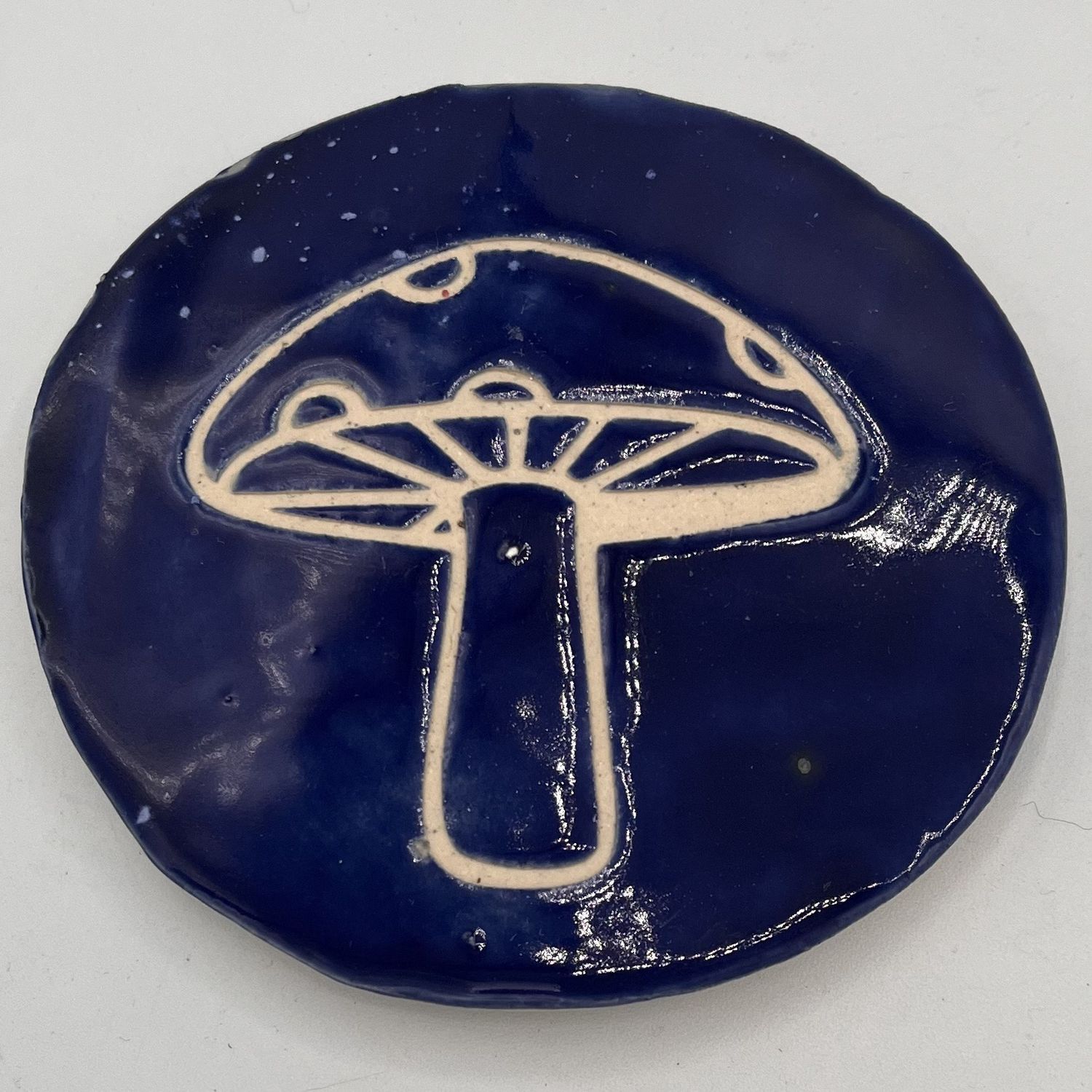 Tammy McCammon, Ceramic Coaster, Blue and White Mushroom