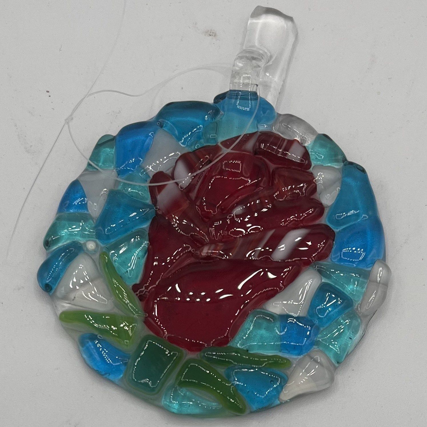 Liz Pfeiffer, Fused Glass Suncatcher, Red Rose