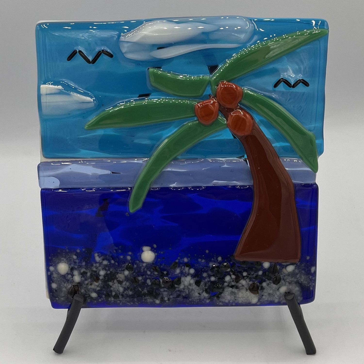 Amy Thompson, Fused Glass Stand Piece, Palm Tree Beach