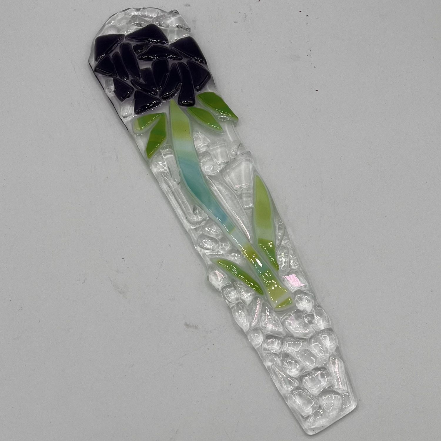 James Egan, Fused Glass Garden Stake, Purple Rose