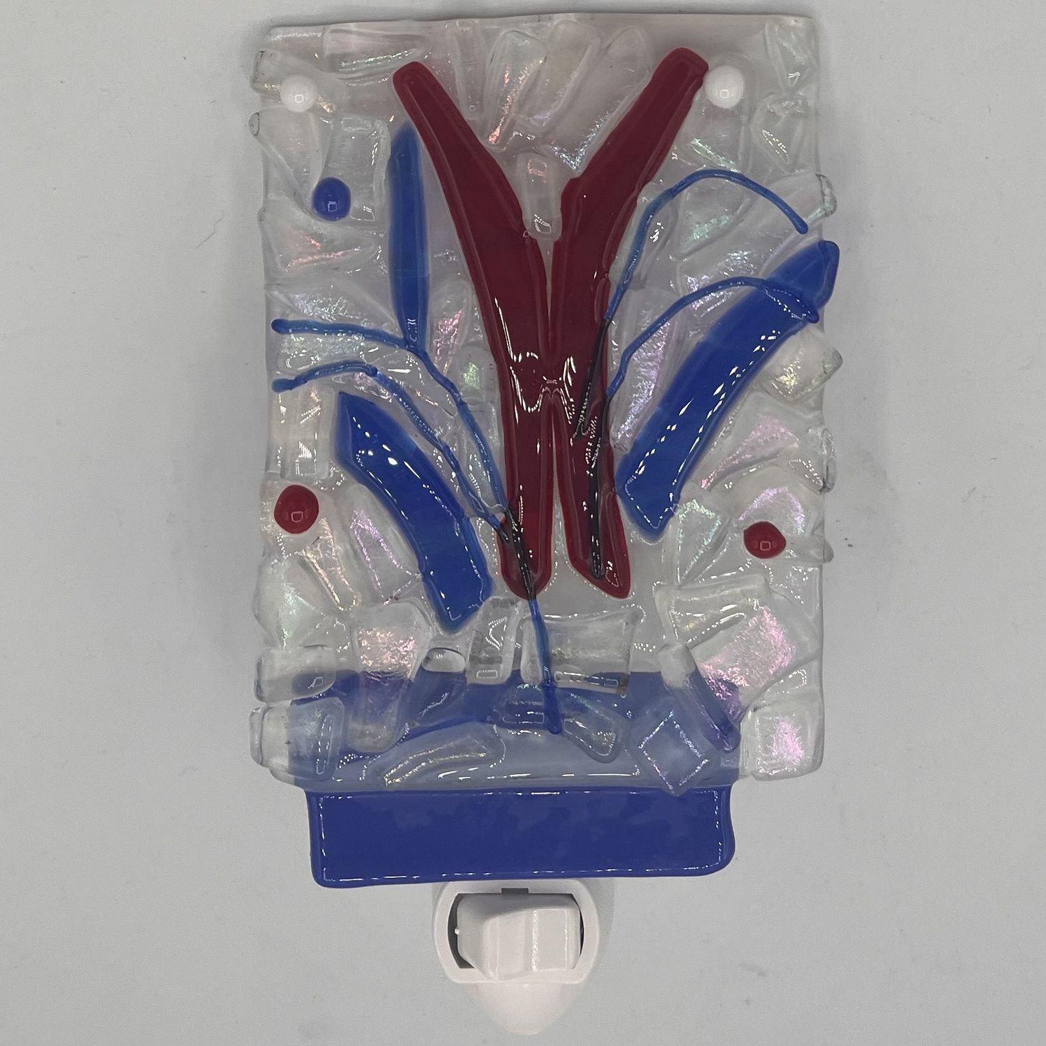 Jody Mann, Fused Glass Nightlight, Red, White and Blue Design
