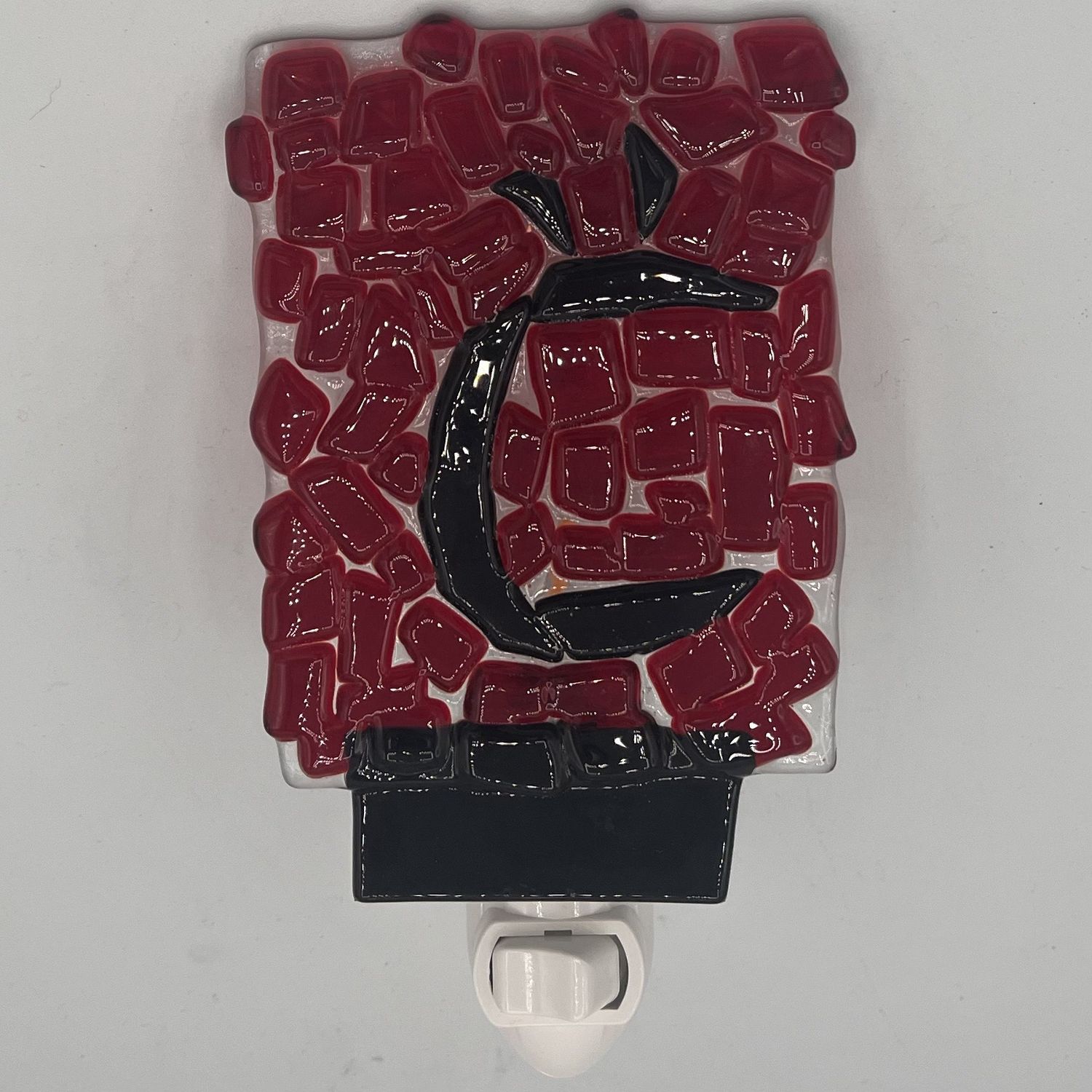 Adam Gibbemeyer, Fused Glass Nightlight, Black C on Red Background