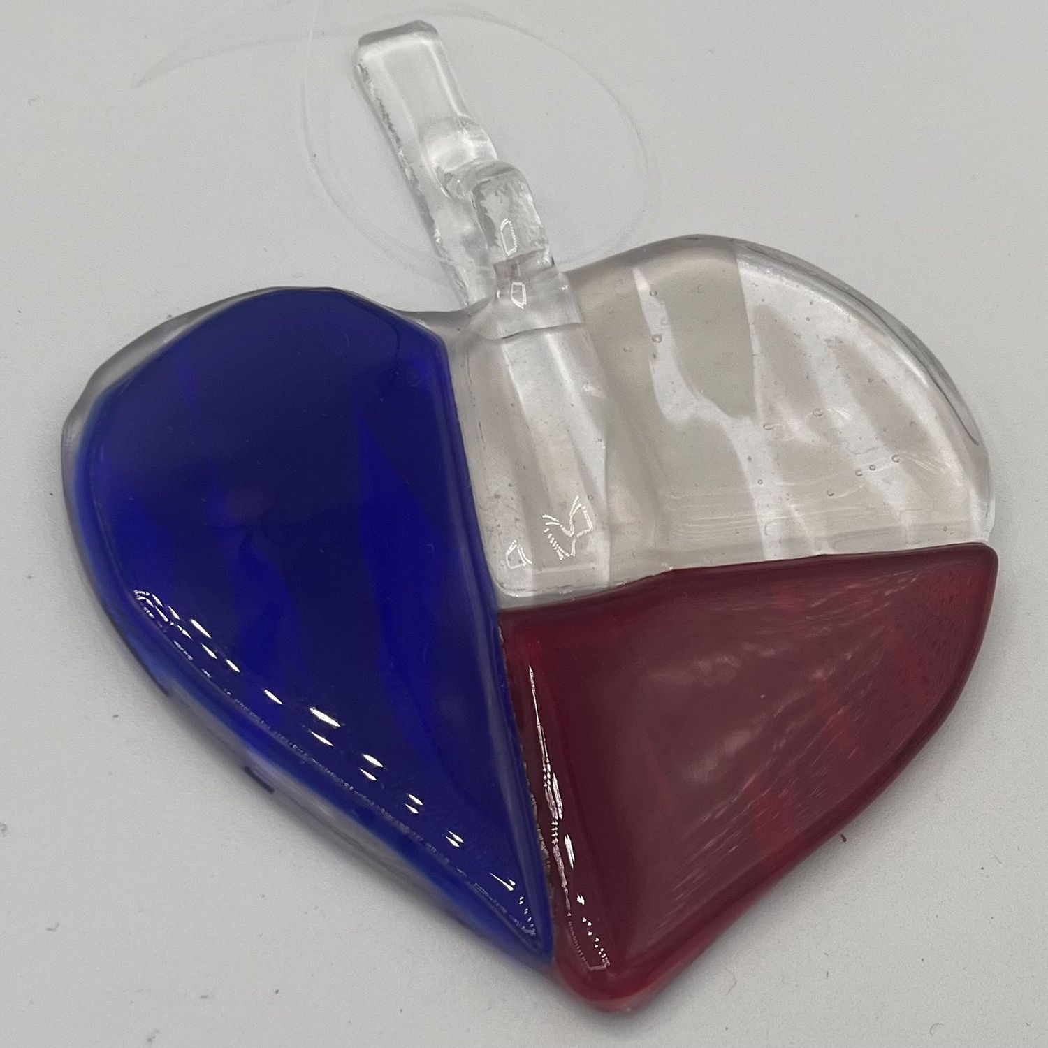 Jody Mann, Fused Glass Suncatcher, Red, White and Blue Heart