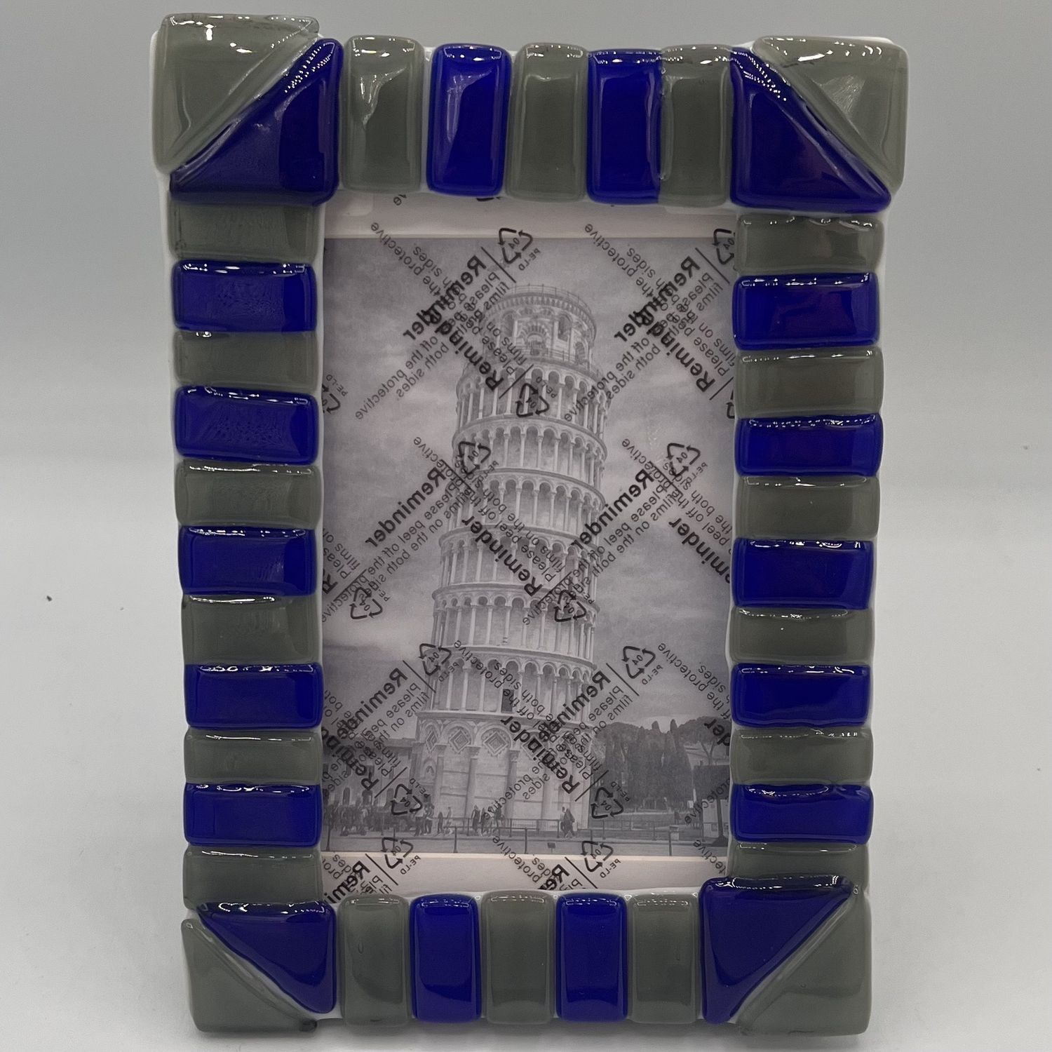 Joey Buschelman, Fused Glass Frame, Blue and Grey Design