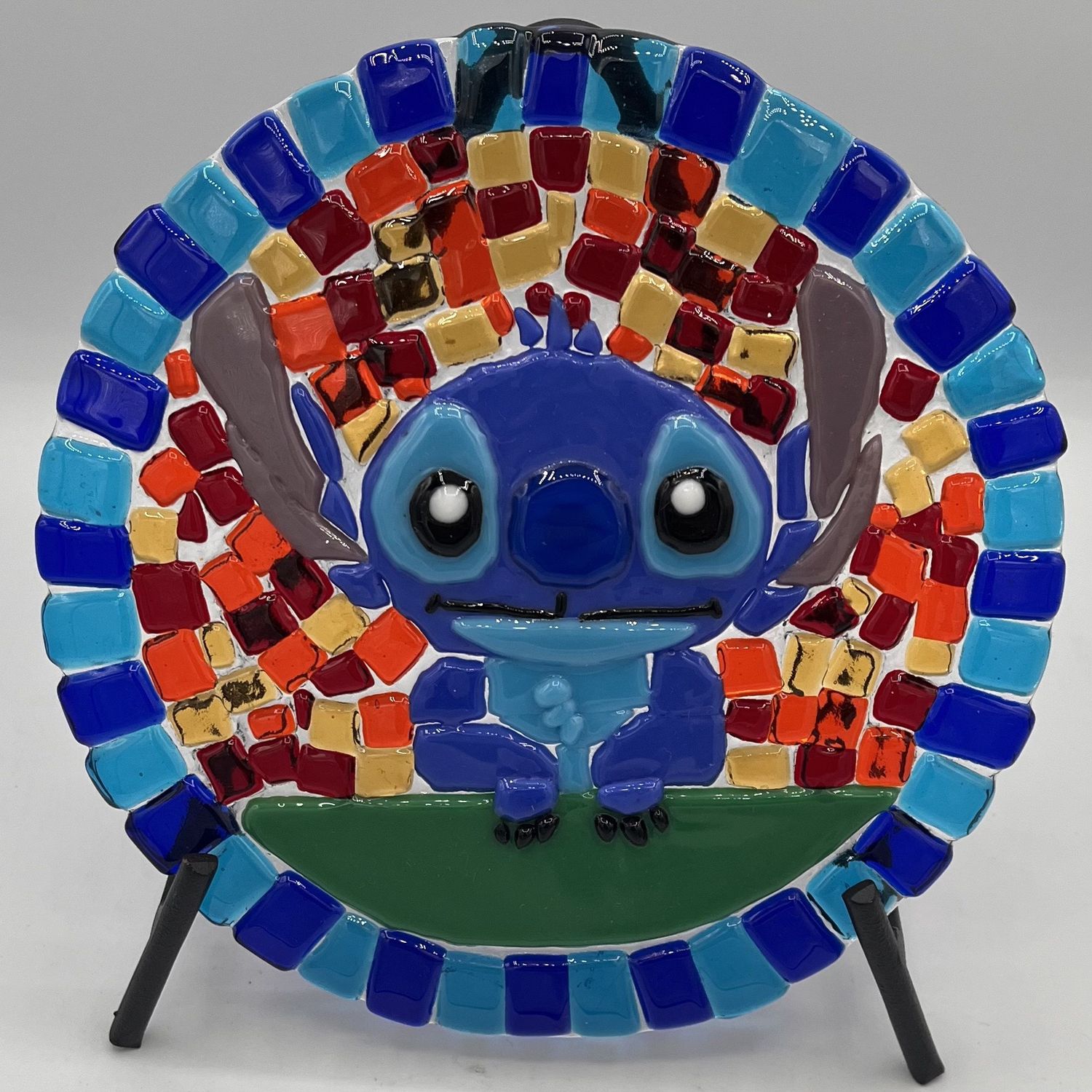 Andrea Walker, Fused Glass Stand Piece, Happy Blue Alien