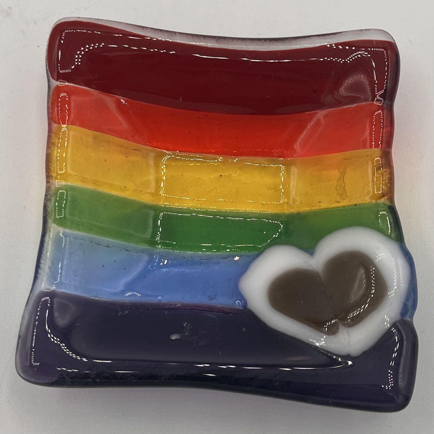 Jody Mann, Fused Glass Ring Dish, Lovely Rainbow Stripes