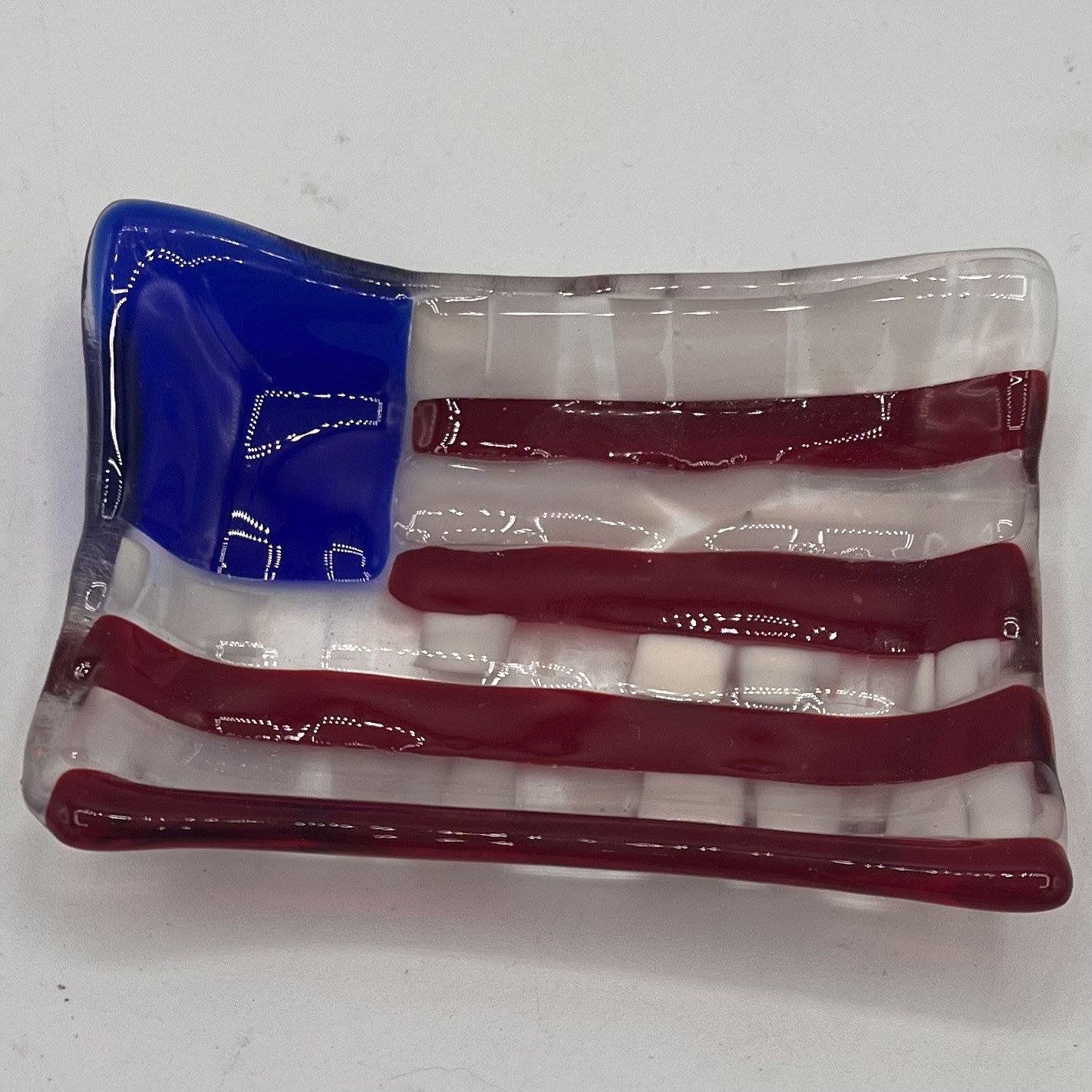 Duane Sparks, Fused Glass Soap Dish, American Flag