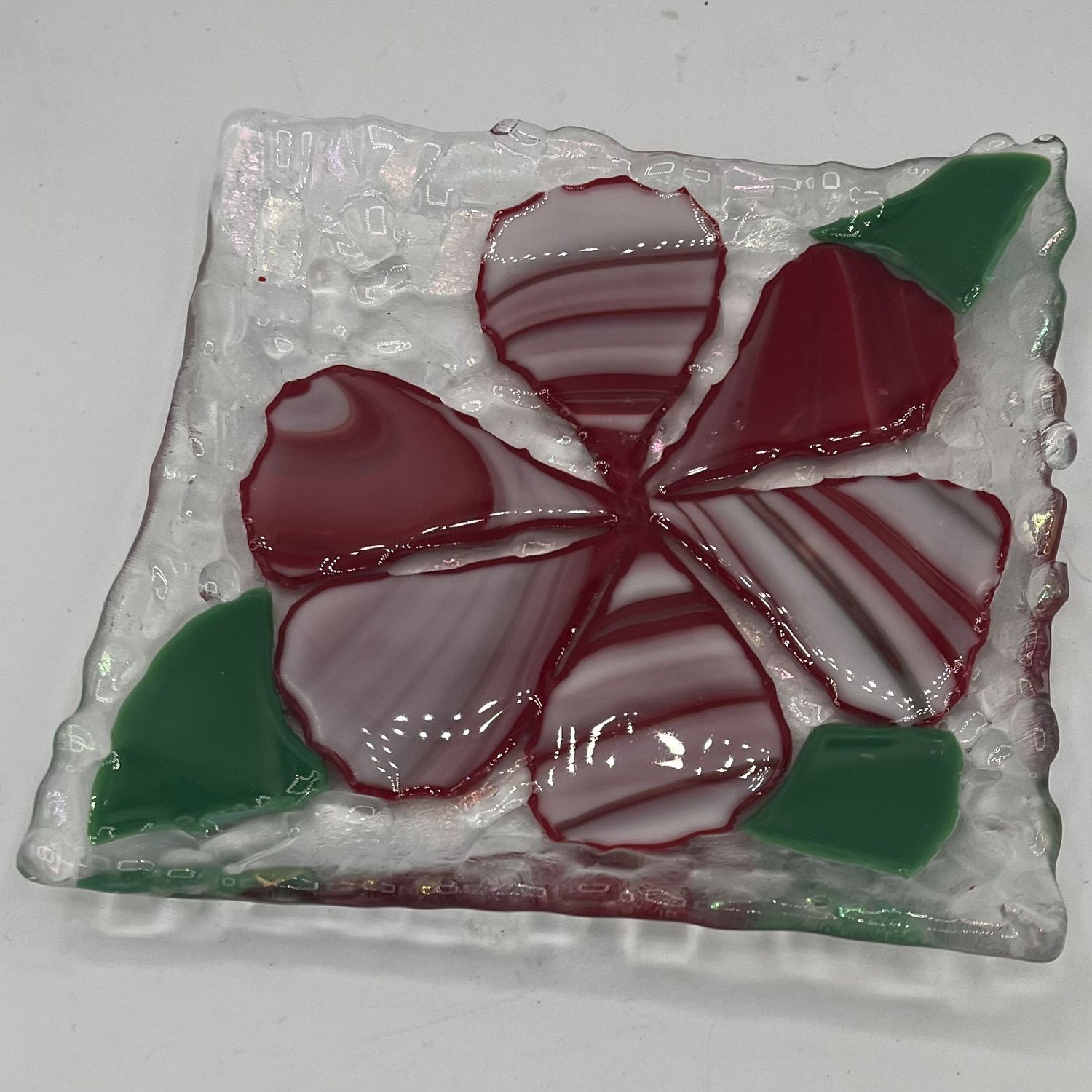 Tammy McCammon, Fused Glass Dish, Red and White Flower