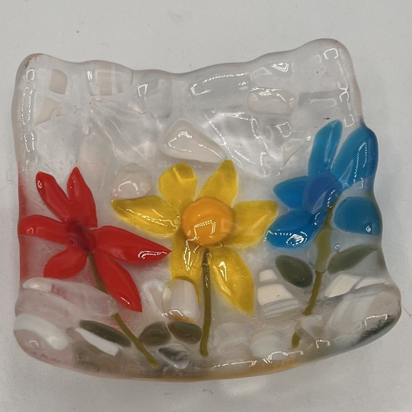 Samantha Pitts, Fused Glass Ring Dish, Colorful Flowers