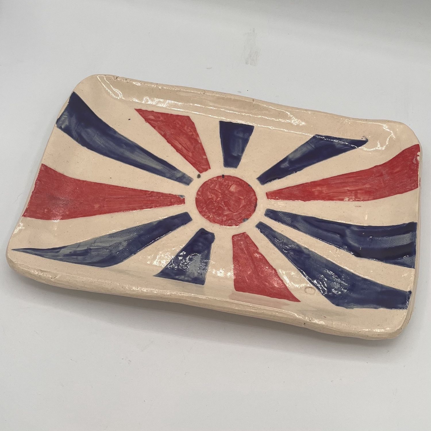 Mary Phifer, Ceramic Dish, Red and Blue Burst