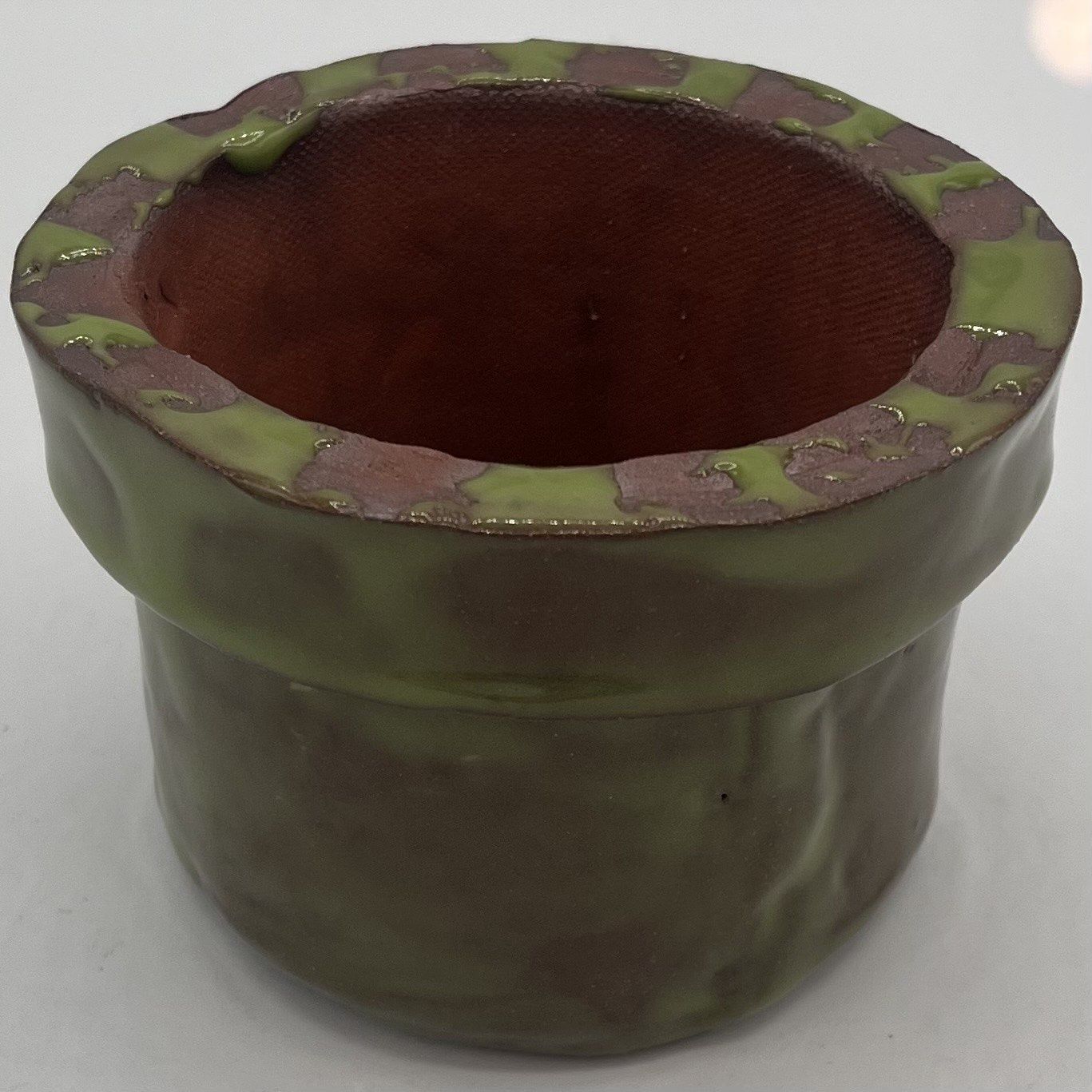 Katie Albers, Ceramic Flower Pot, Green and Brown Design