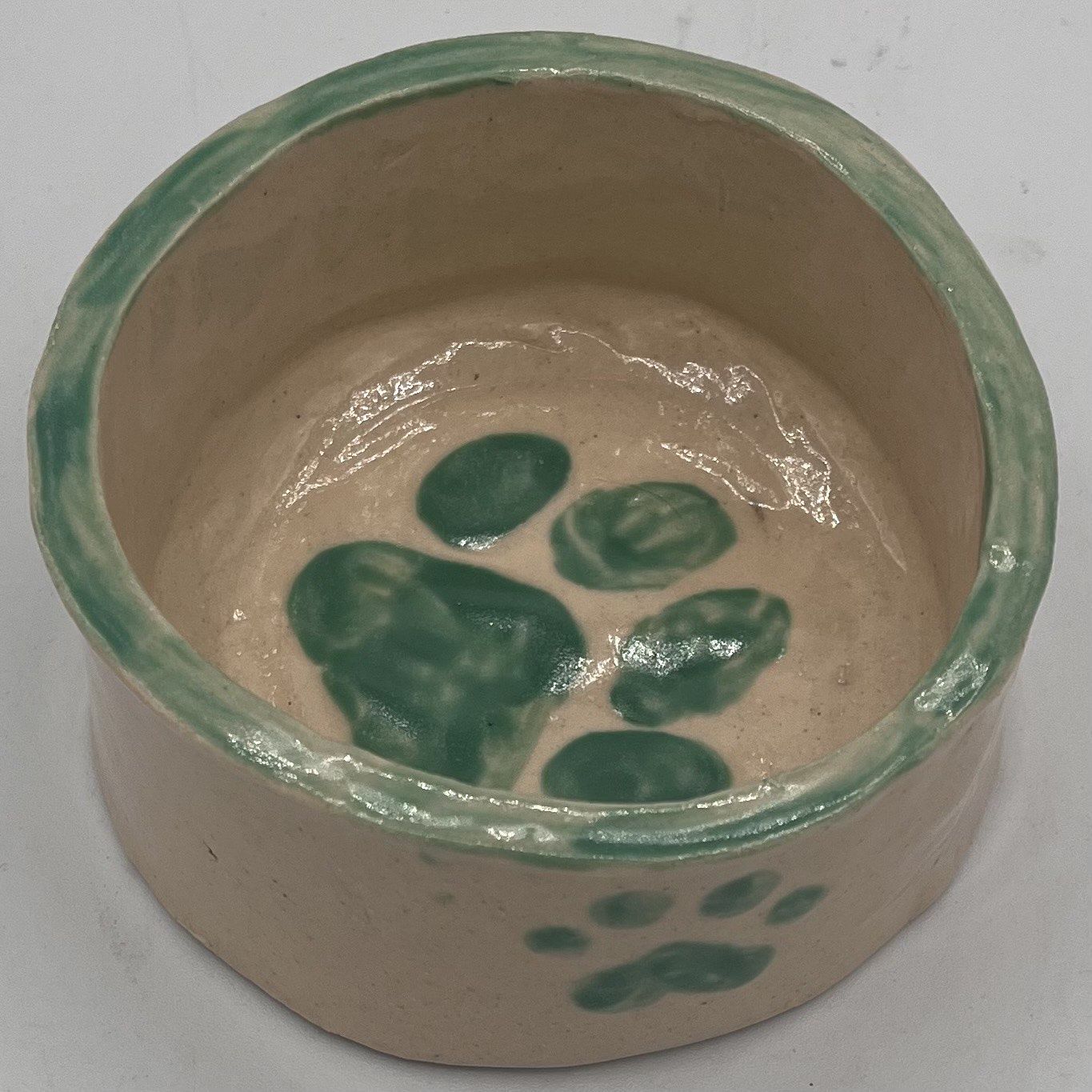 Christina Hanes, Ceramic Pet Bowl, Green Paw Print