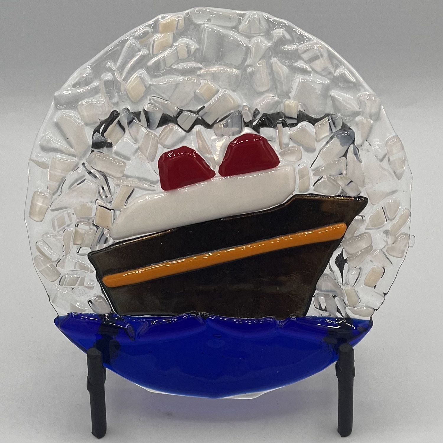 Amy Thompson, Fused Glass Stand Piece, Floating Boat