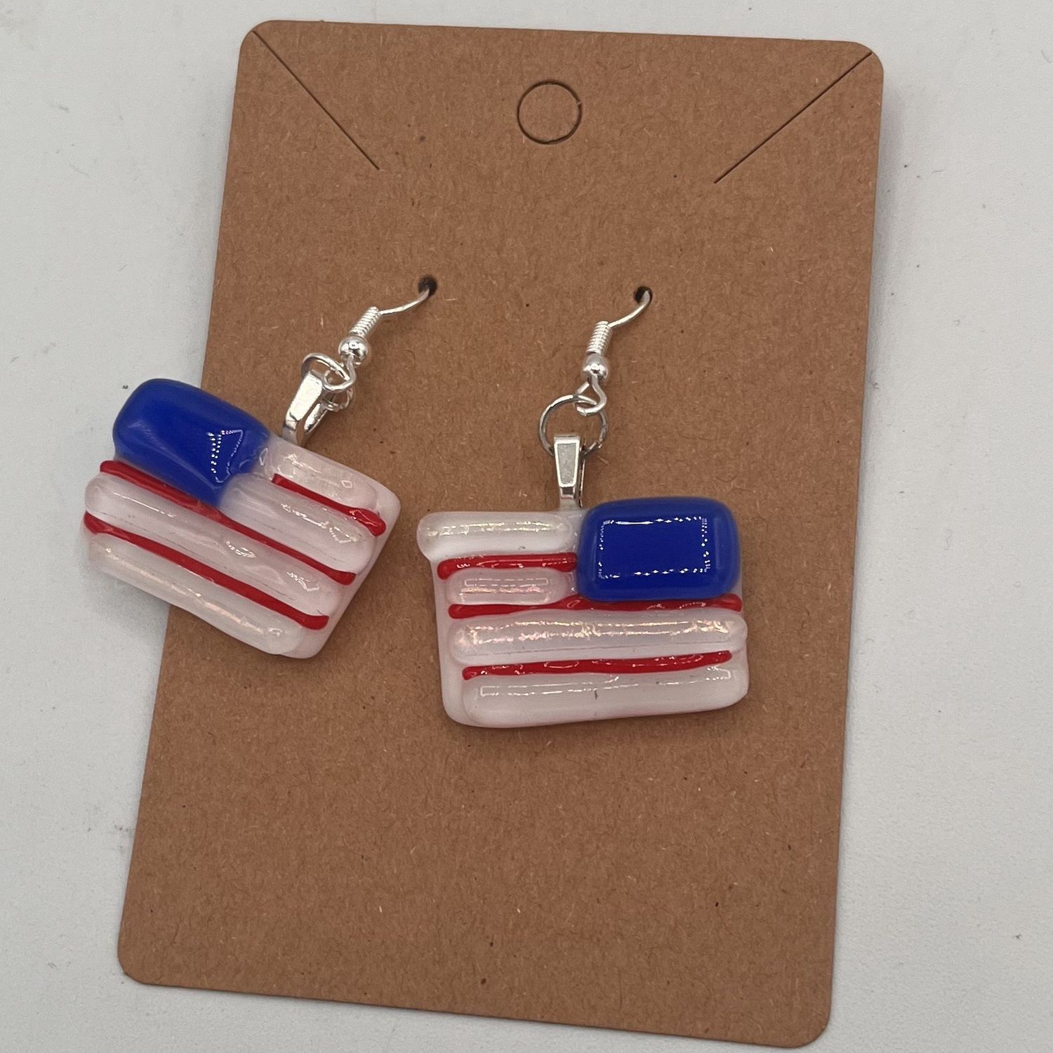 Meredith Bokeno, Fused Glass Earrings, American Flags