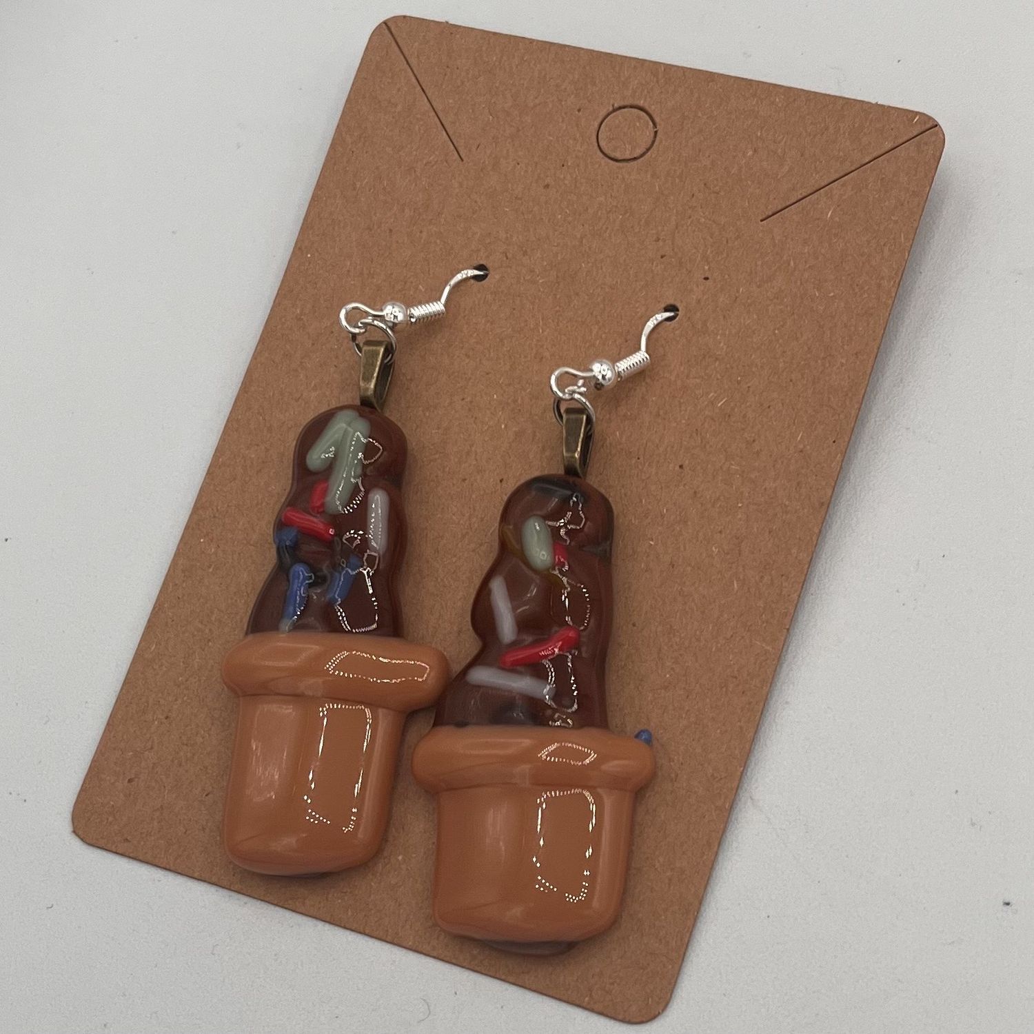 Amy Thompson, Fused Glass Earrings, Chocolate Ice Cream Cones