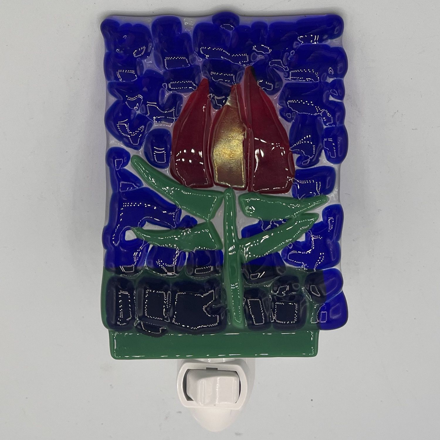 Kara Burgdorf, Fused Glass Nightlight, Red Flower