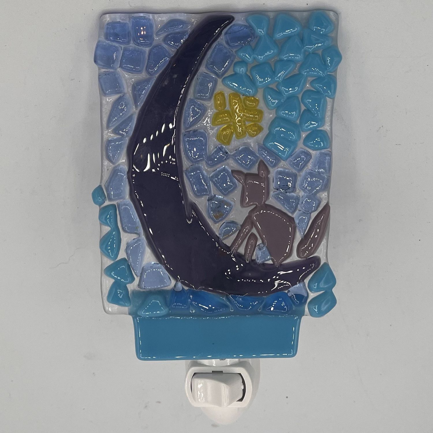 Rachel Andrew, Fused Glass Nightlight, Purple Lunar Cat