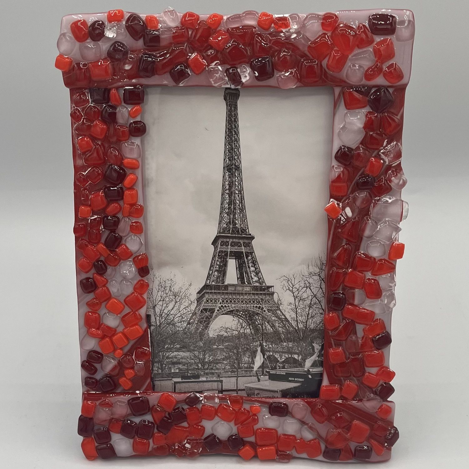 Kenny Needham, Fused Glass Frame, Red, Black and Orange Chunks