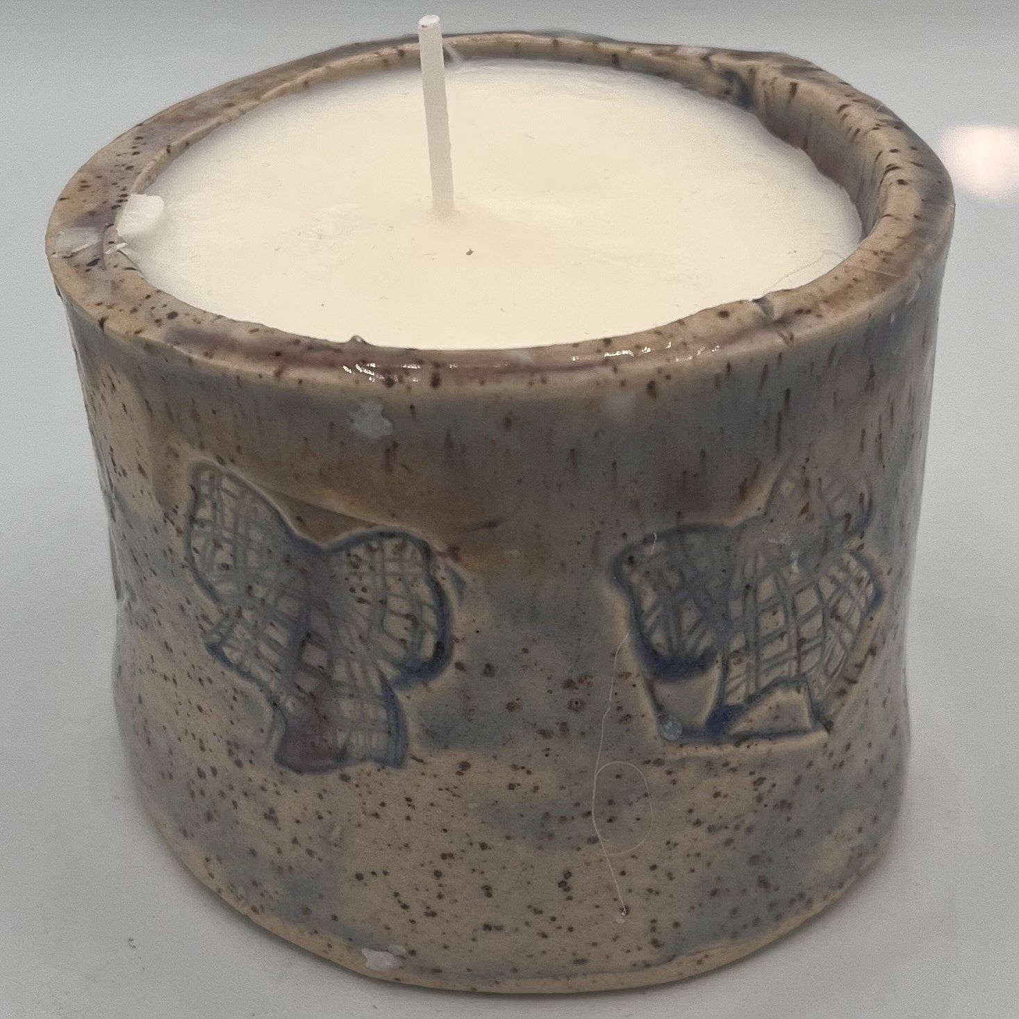 Rebecca Zareski, Ceramic Candle, Blue Plaid Bows