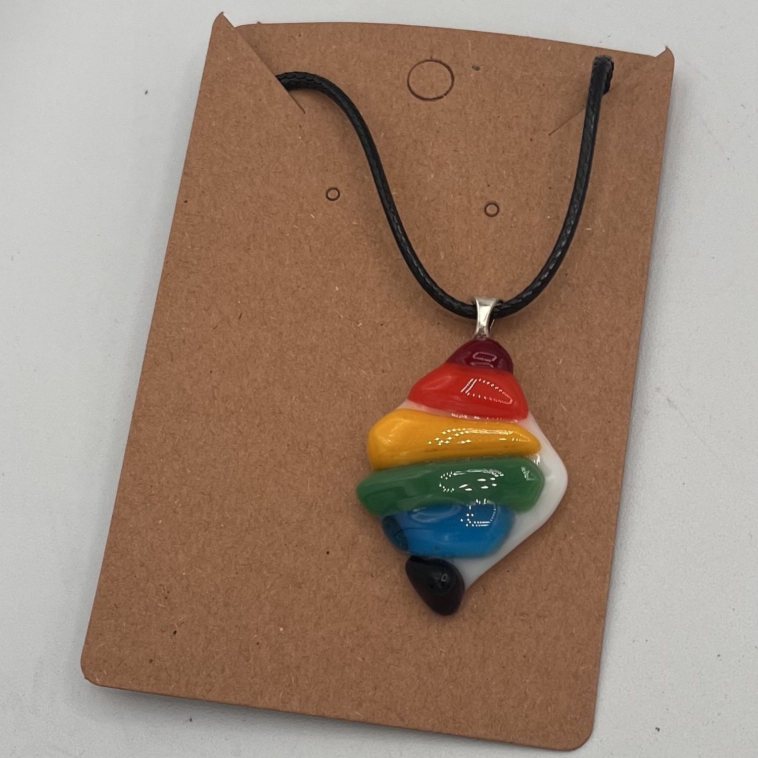 Meredith Bokeno, Fused Glass Pendant, Rainbow Diamond