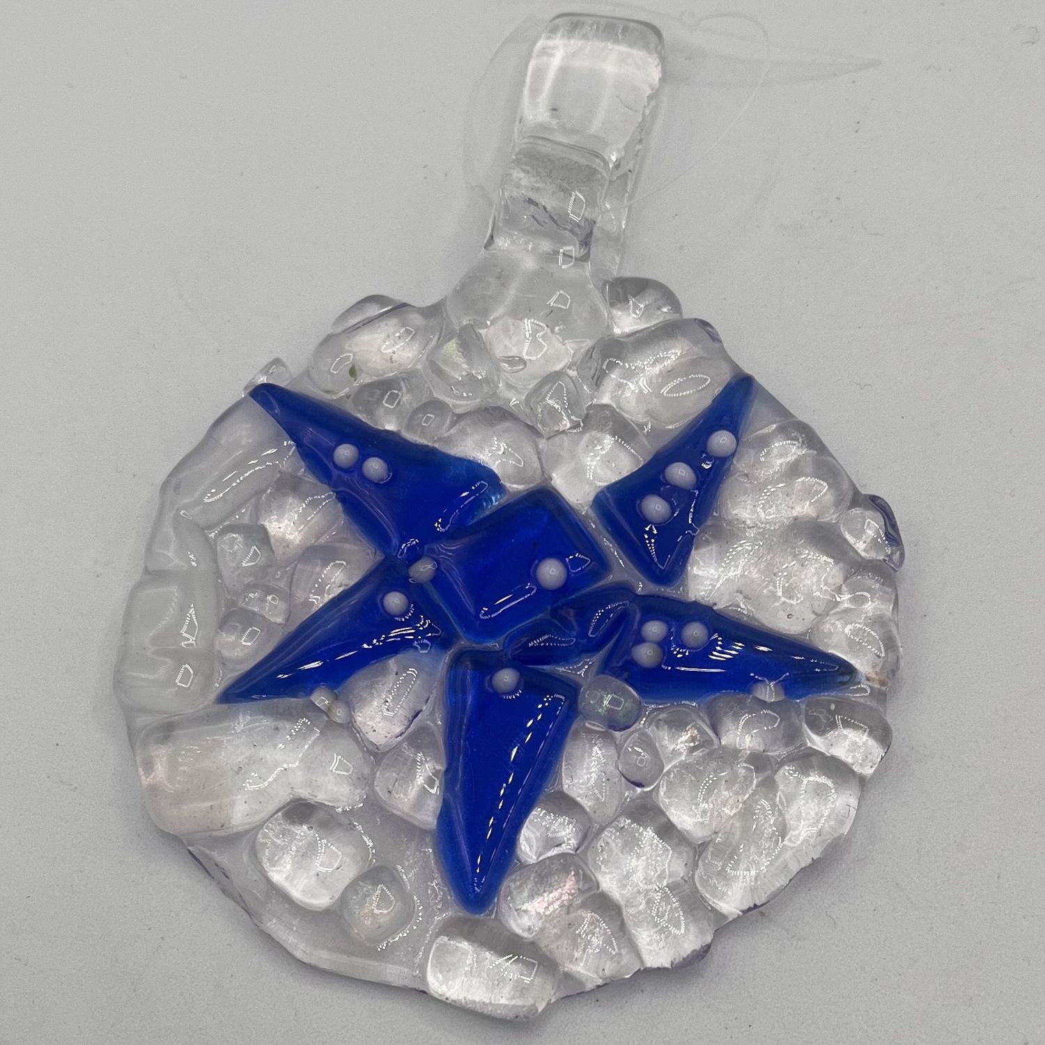 Alaina Weeks, Fused Glass Suncatcher, Blue and White Star