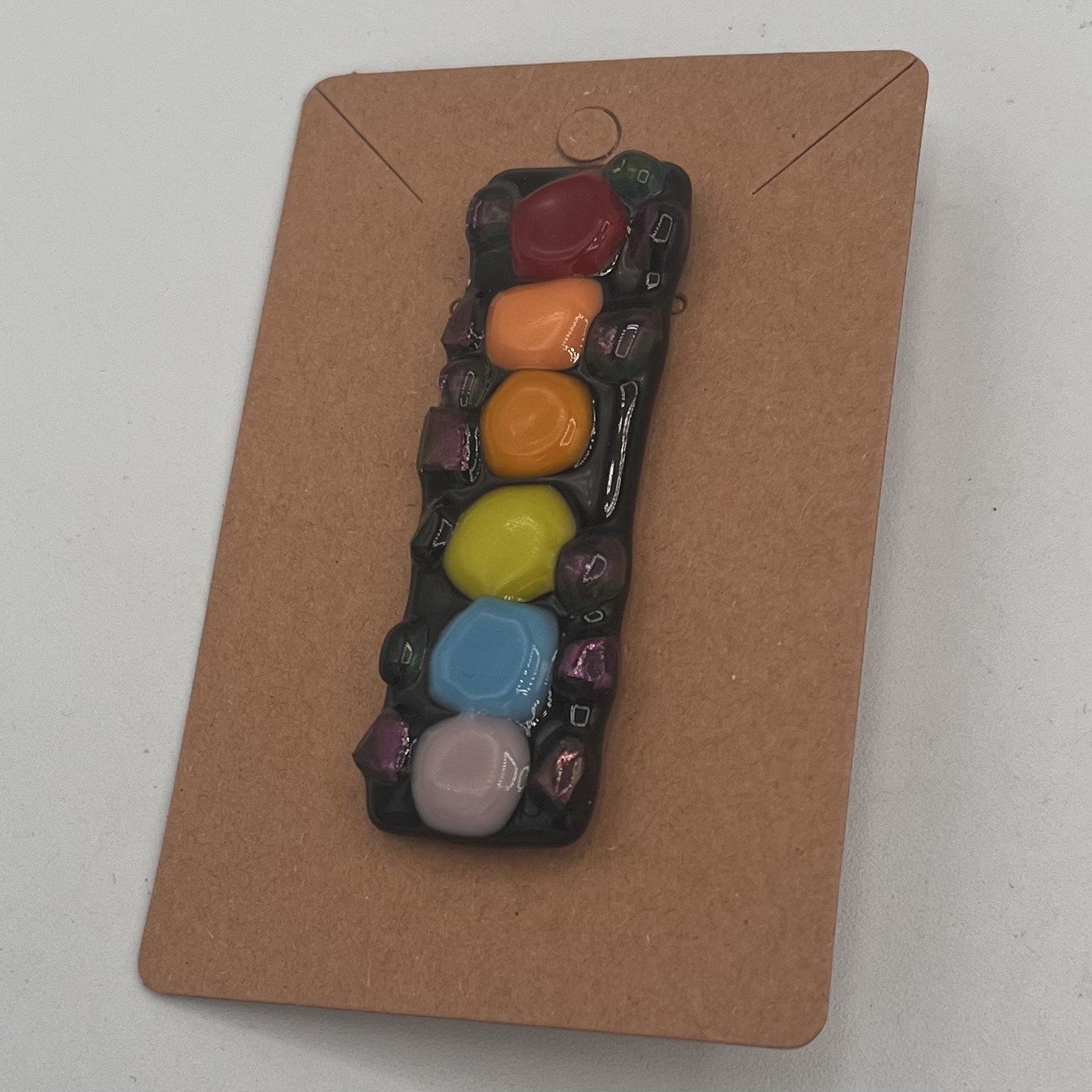 Andrea Walker, Fused Glass Pin, Rainbow Circles