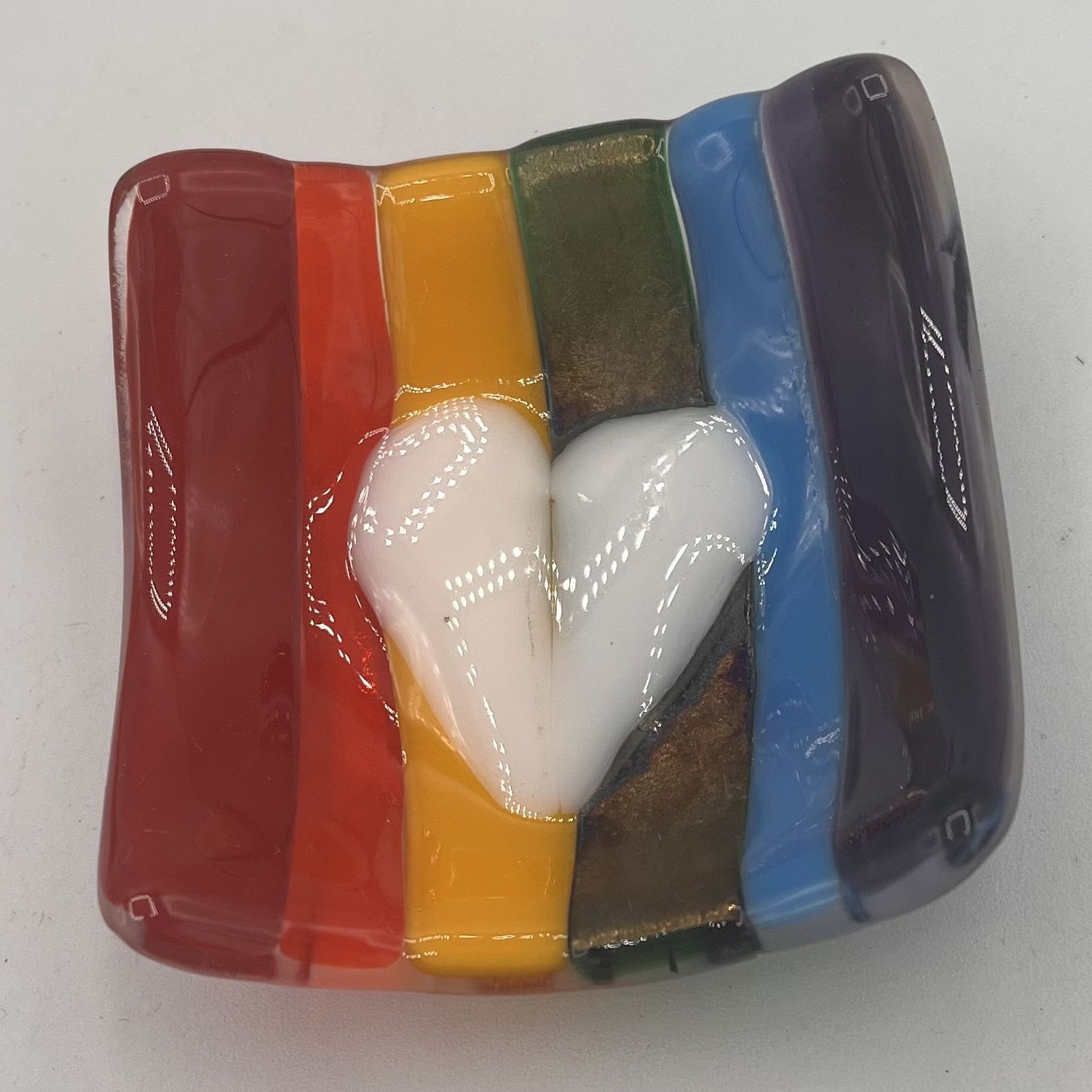 Joey Buschelman, Fused Glass Ring Dish, Lovely Rainbow Stripes