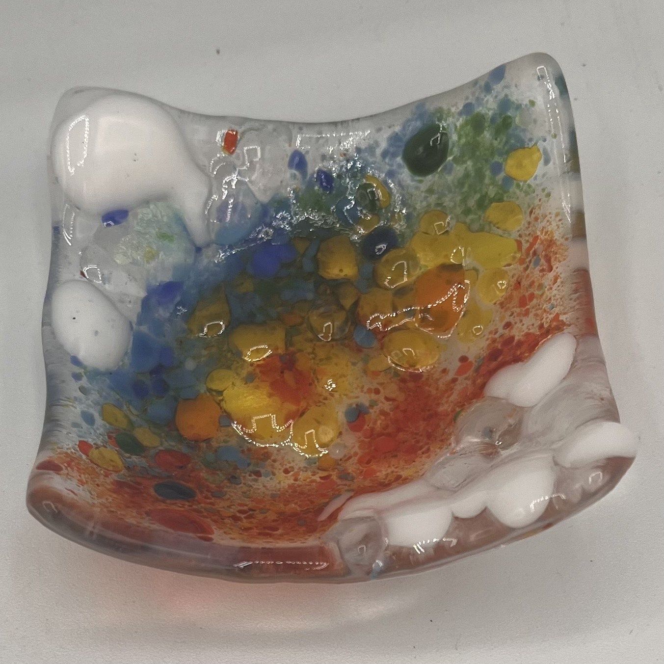 Jody Mann, Fused Glass Ring Dish, Colorful Abstract Design