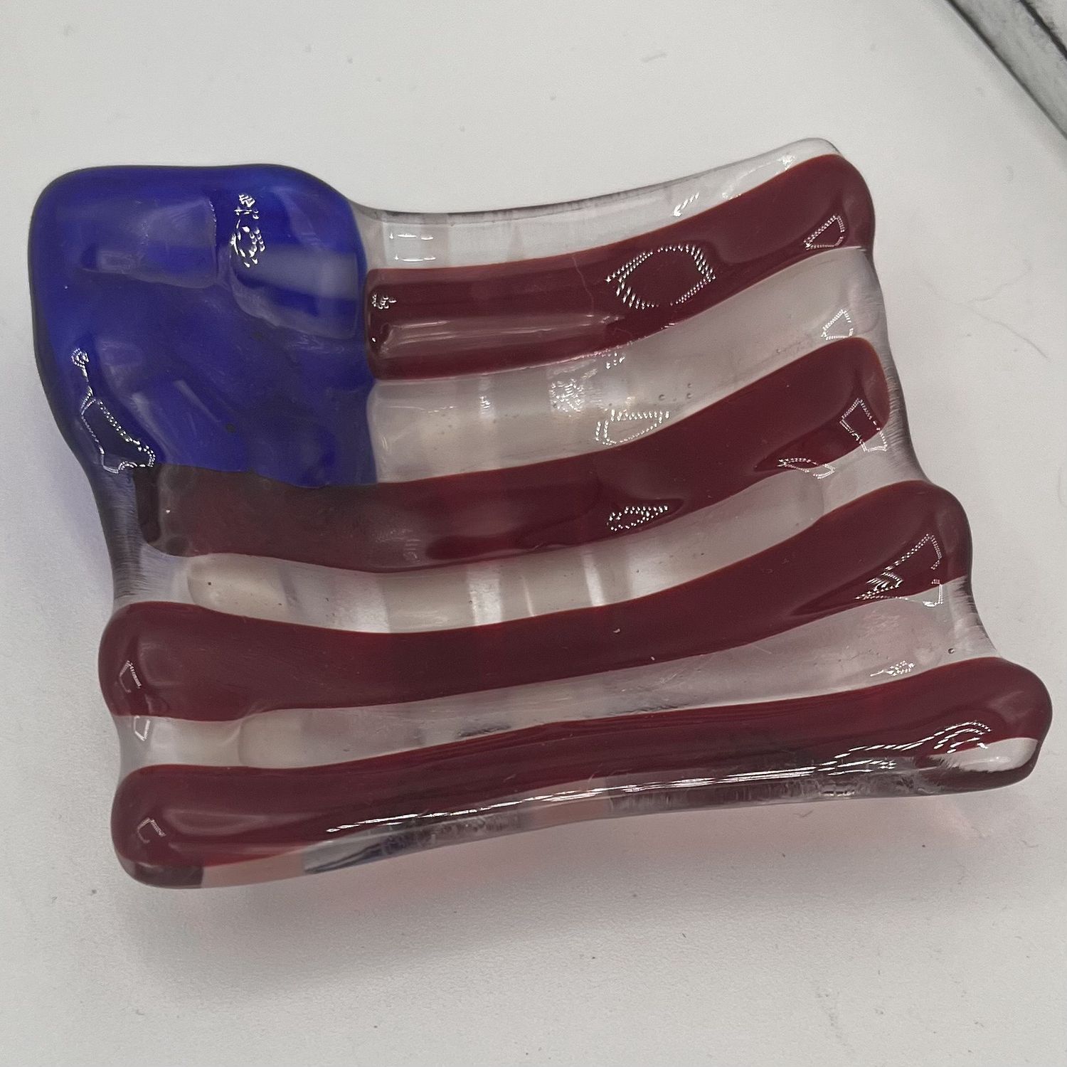 Jody Mann, Fused Glass Ring Dish, Patriotic Flag