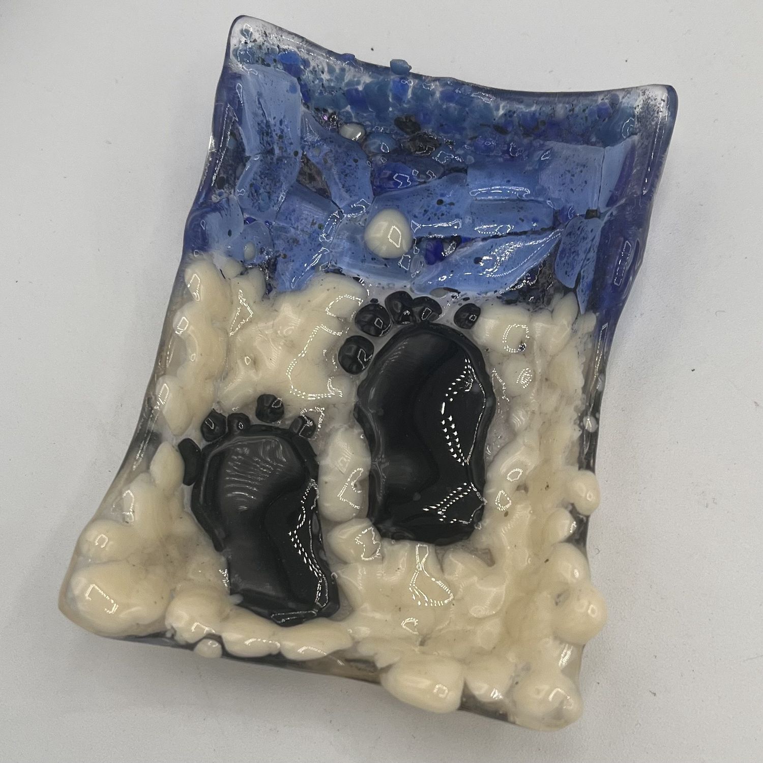 Jody Mann, Fused Glass Soap Dish, Footprints on the Beach