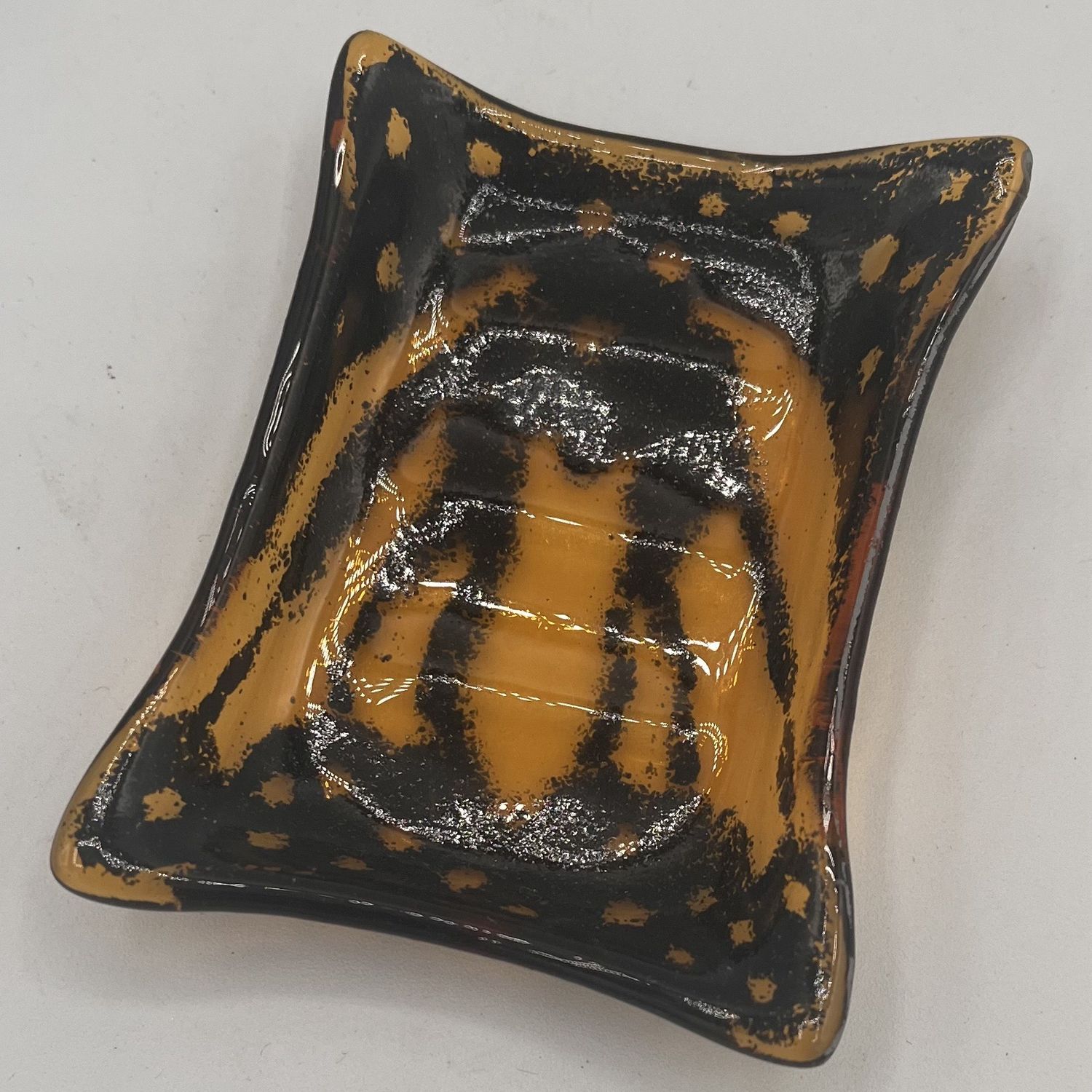 Tiffany Jameson, Fused Glass Soap Dish, Yellow and Black Design