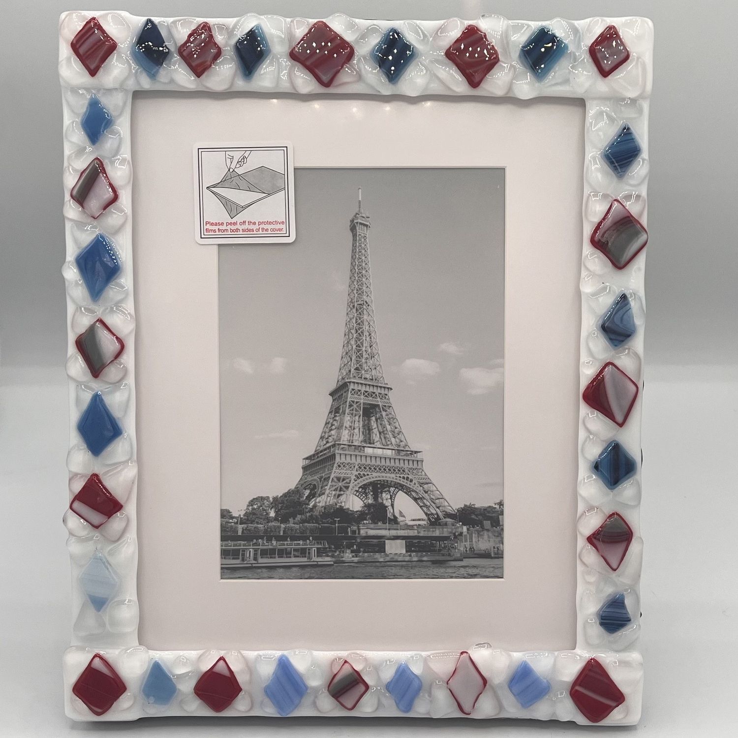 Andrea Walker, Fused Glass Frame, Red, White and Blue Diamonds