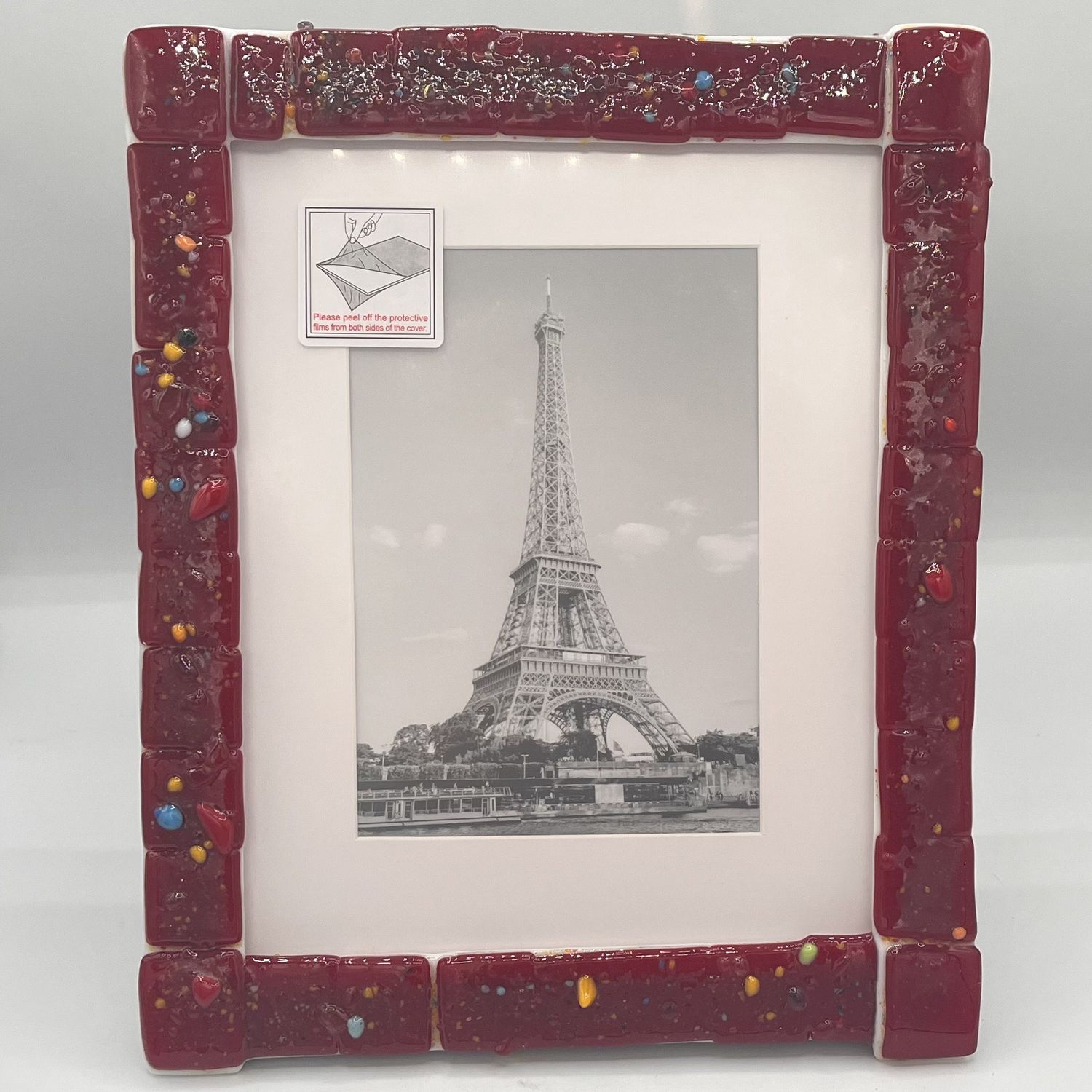 Sarah Alward, Fused Glass Frame, Colorful Red Shapes