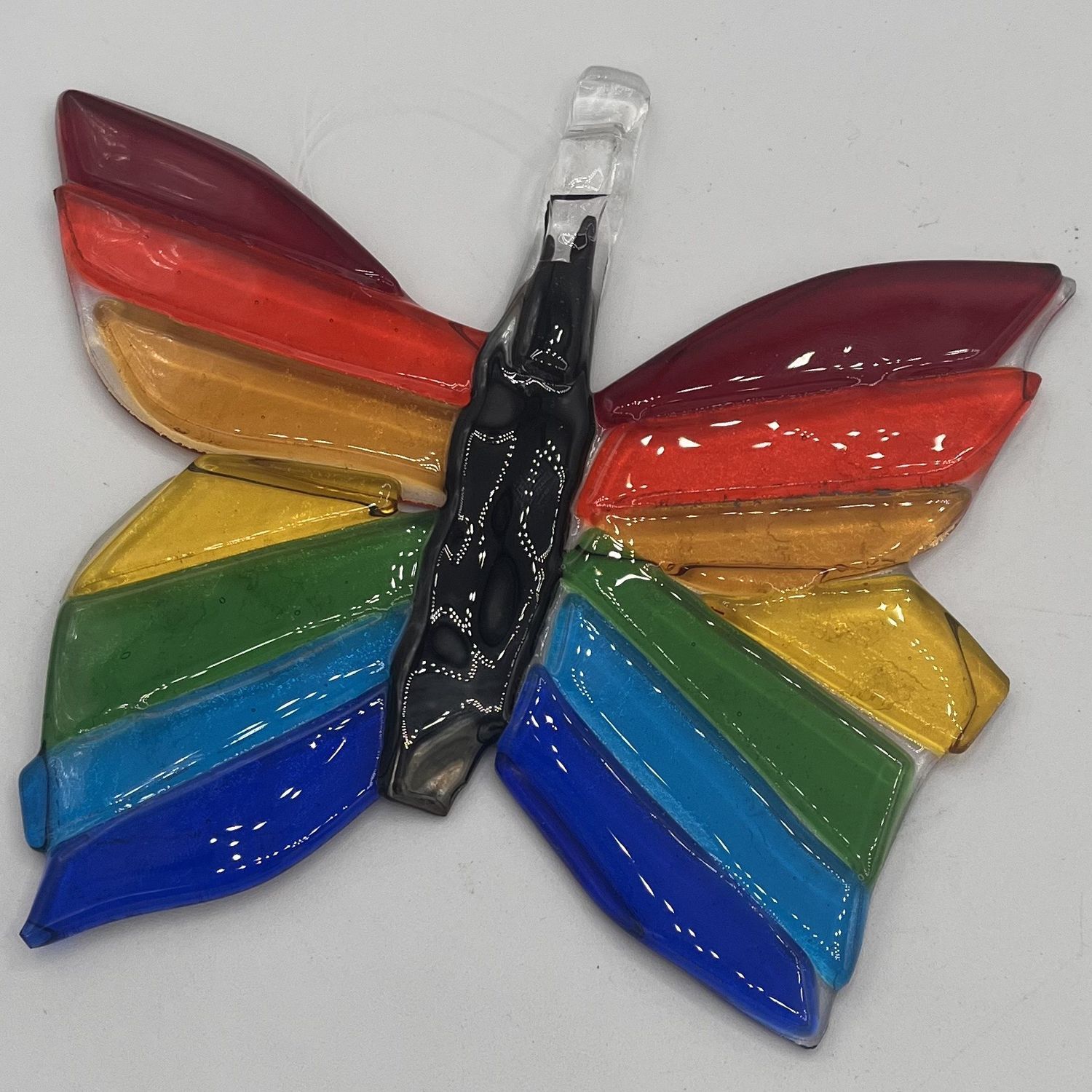 Alaina Weeks, Fused Glass Suncatcher, Rainbow Butterfly