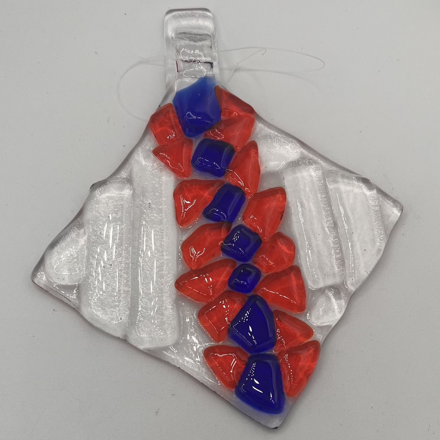Sarah Alward, Fused Glass Suncatcher, Orange and Blue Shapes