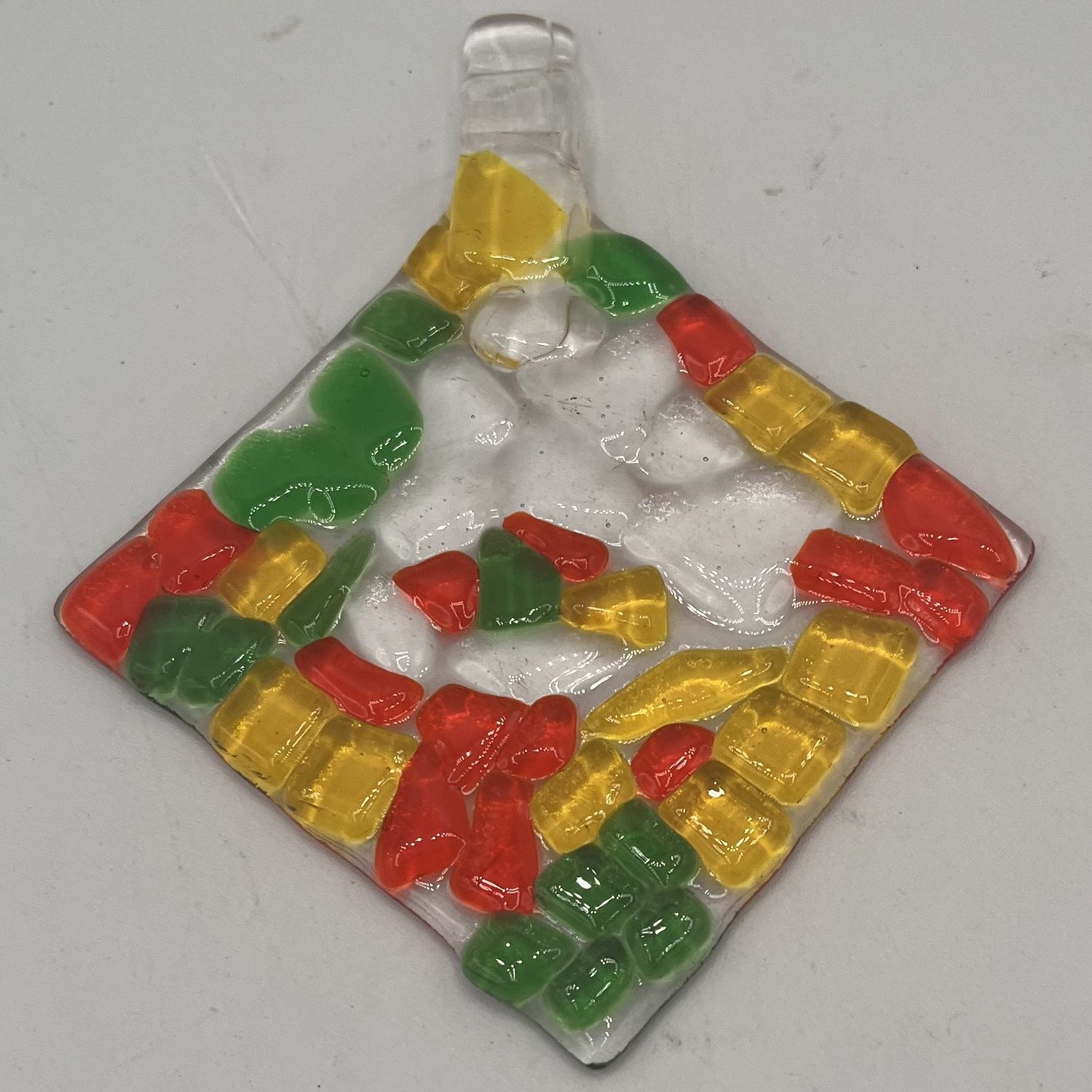 Beth Shaw, Fused Glass Suncatcher, Orange, Yellow and Green Chunks