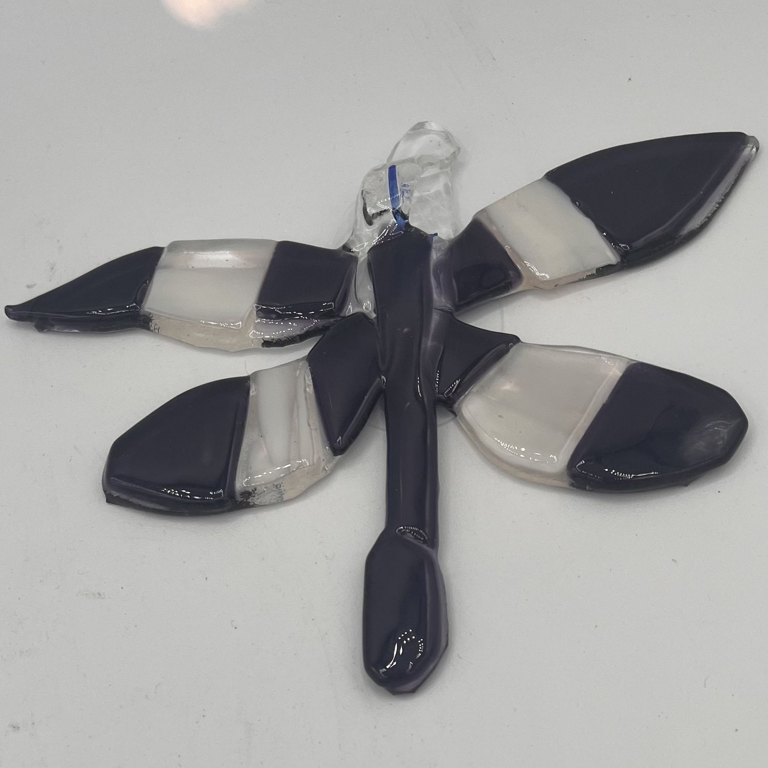 Alaina Weeks, Fused Glass Suncatcher, Purple and White Dragonfly