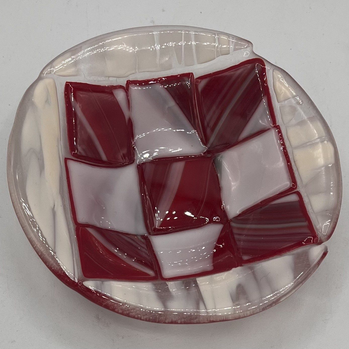 Lori Lefferts, Fused Glass Bowl, Small Red and White Checkerboard